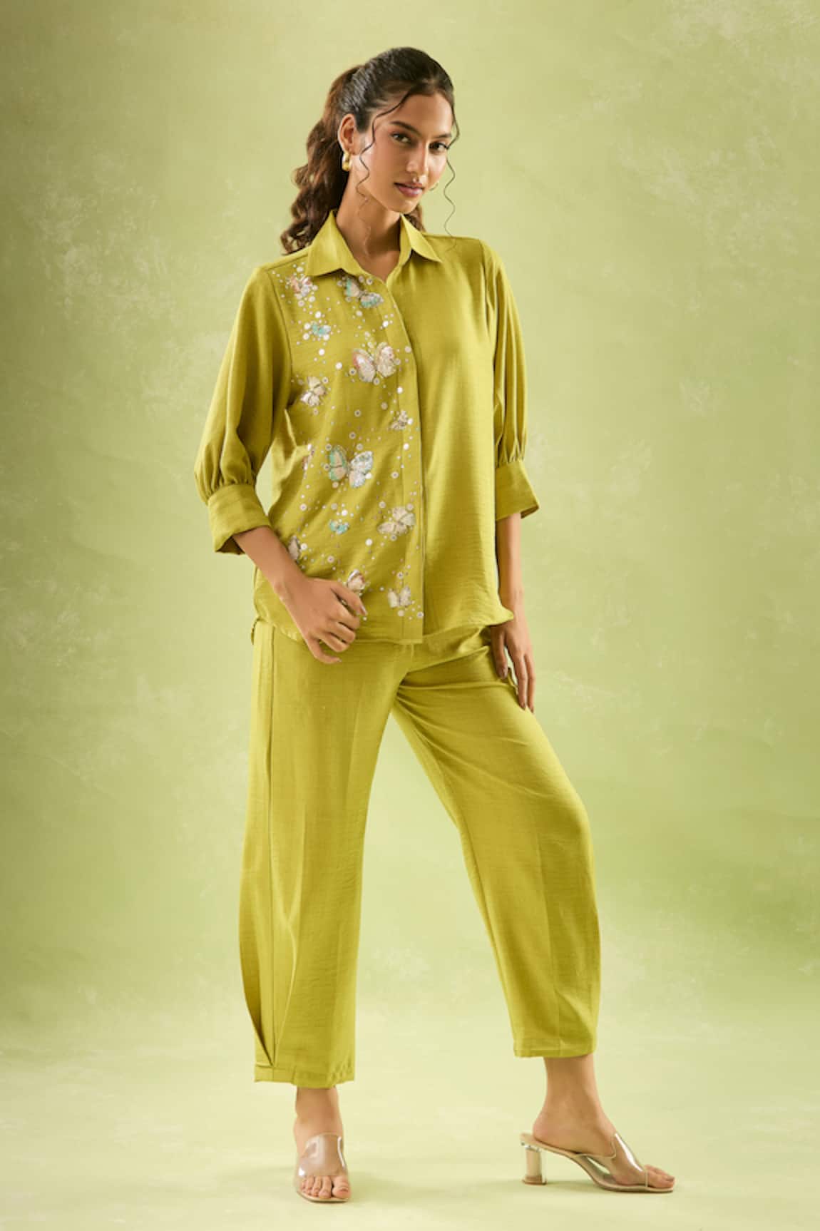 Samyukta Singhania Sequin Butterfly Bloom Shirt & Pant Set 