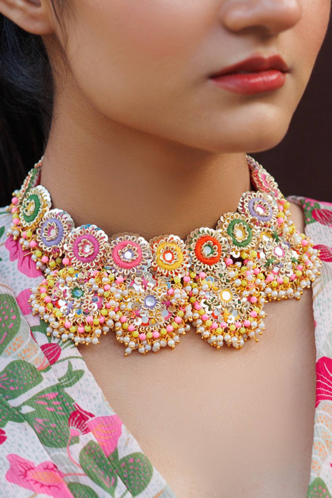 Kanyaadhan By Dhirajaayushi Multi Color Bloom Choker Necklace