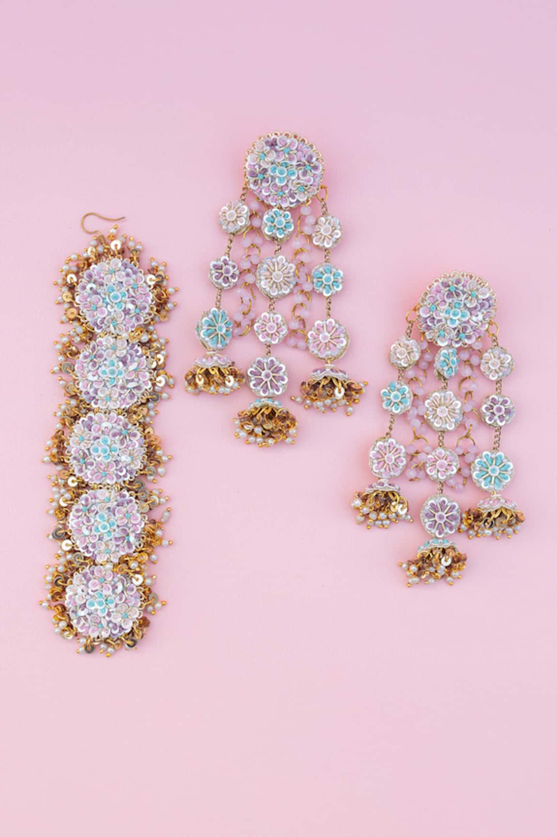 Kanyaadhan By Dhirajaayushi Multi Color Embroidered Maangtikka & Earring Set