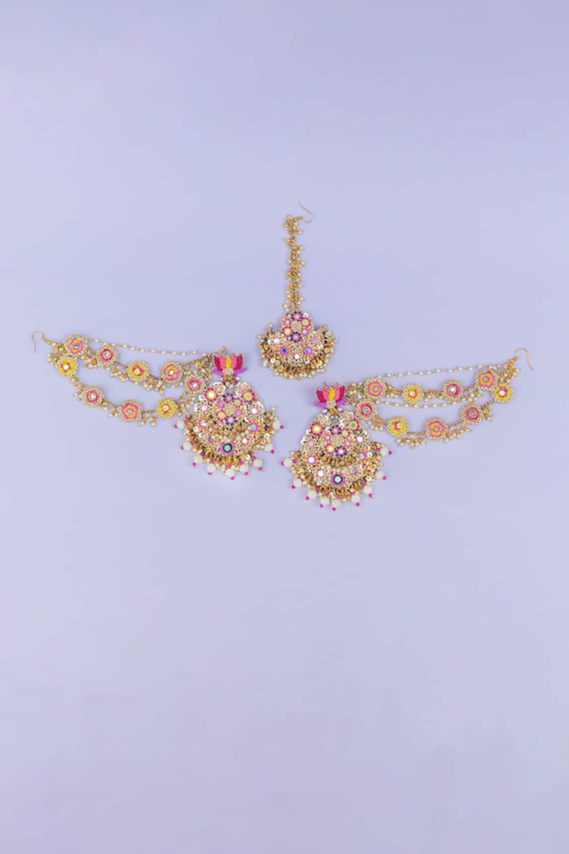 Kanyaadhan By Dhirajaayushi Embroidered Maangtikka & Earring Set