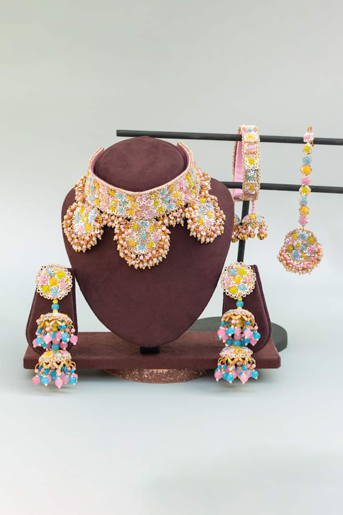 Kanyaadhan By Dhirajaayushi Multi Color Floral Embroidered Jewellery Set 