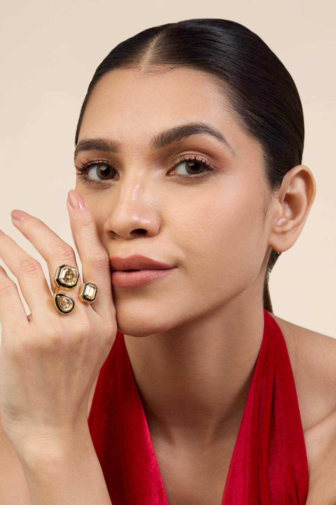 Isharya Crystal Embellished Adjustable Ring