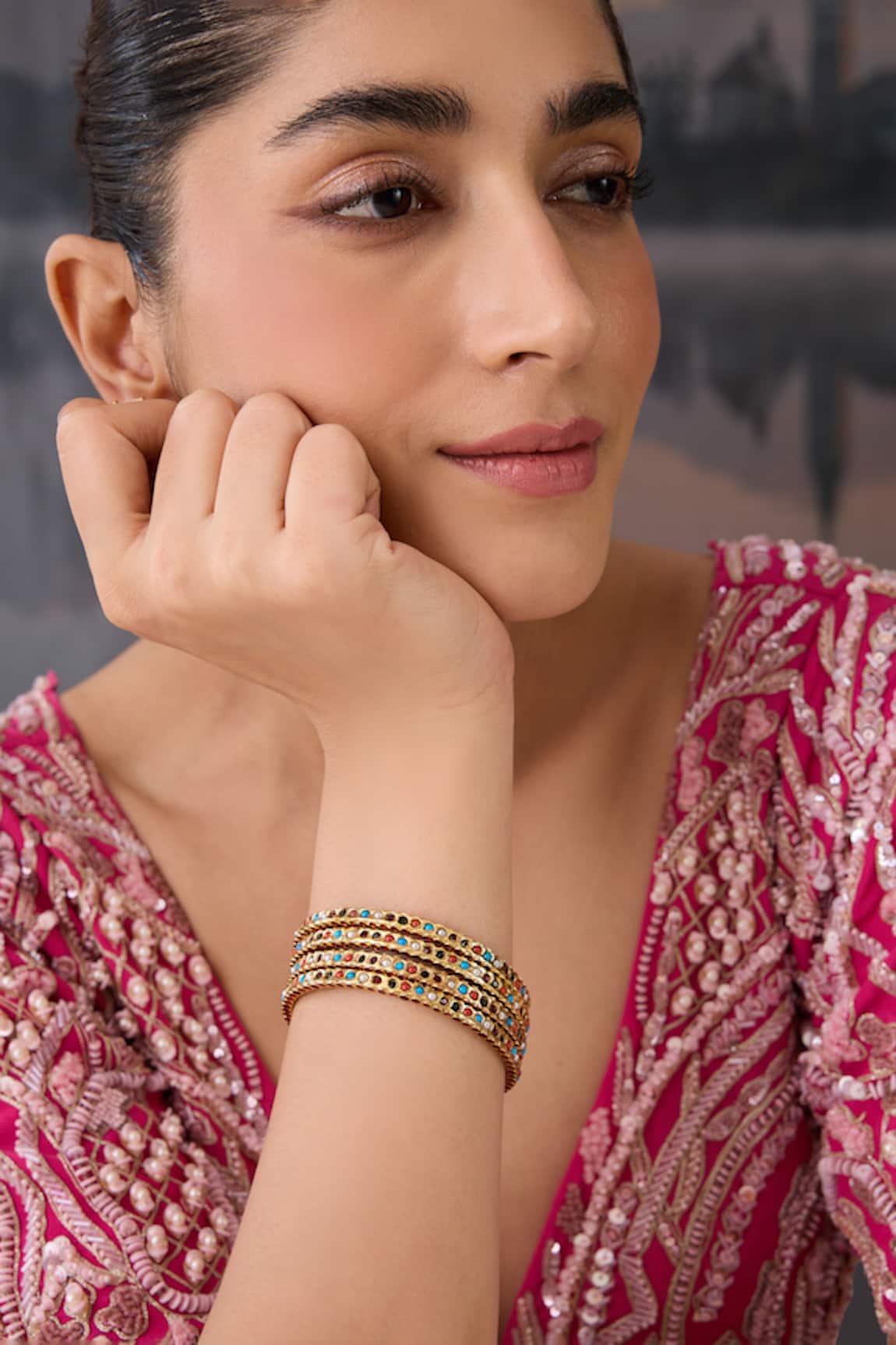 Paisley Pop Multicolor Jadau Stone Bangles Set of 4 