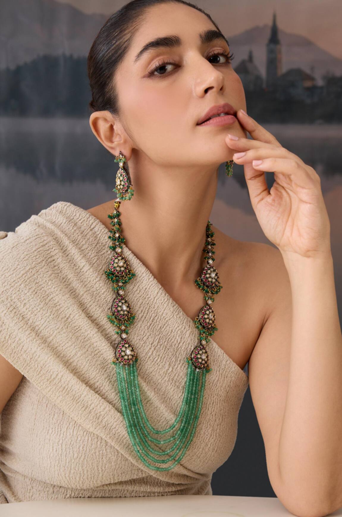 Paisley Pop Polki Bead Layered Necklace & Earring Set 