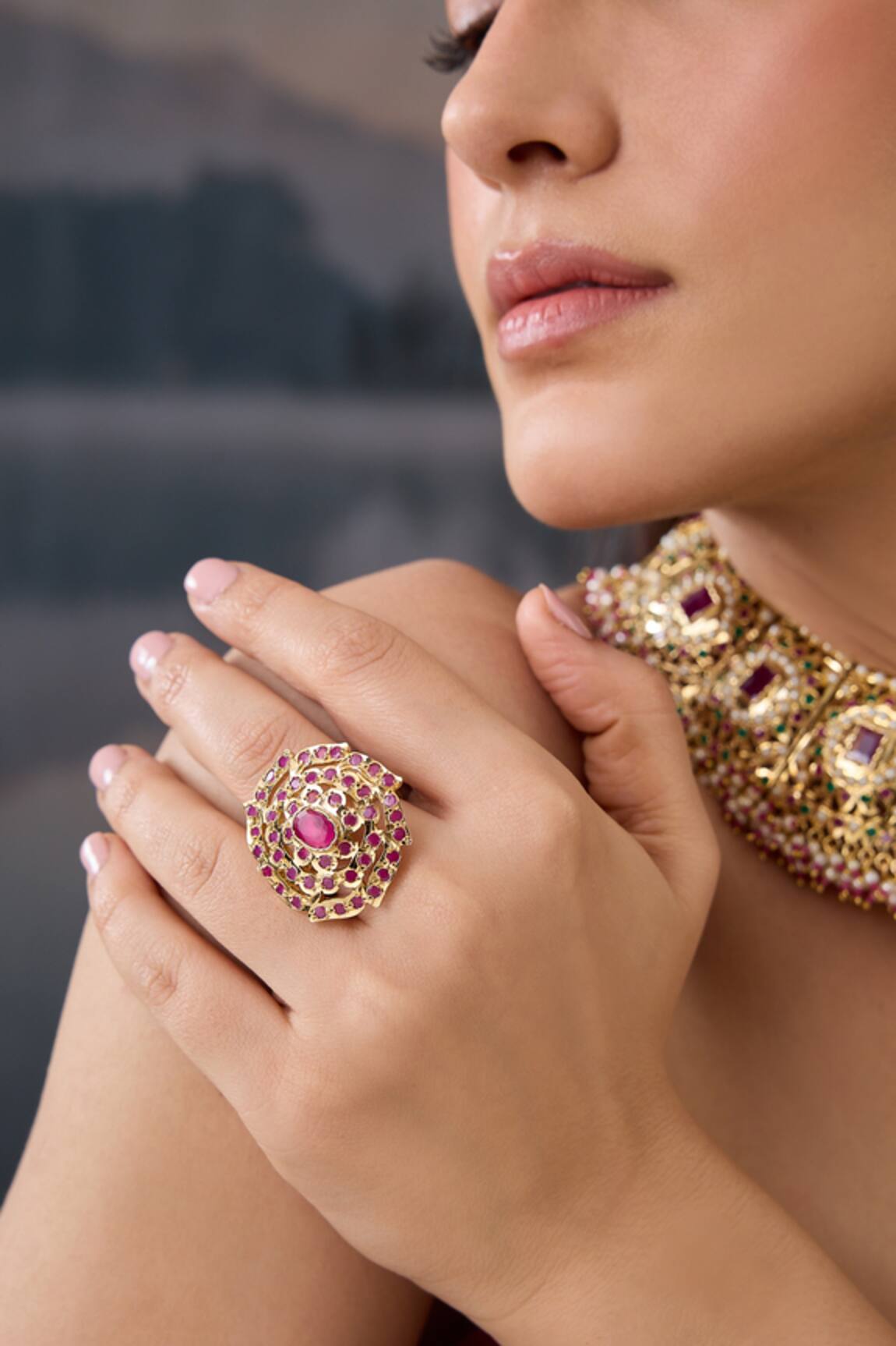 Paisley Pop Adjustable Jadau Stone Ring 