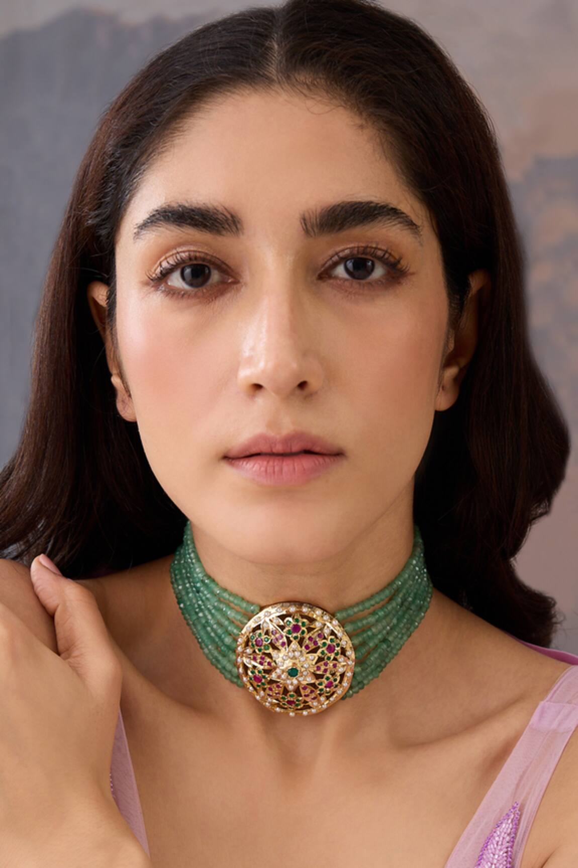 Paisley Pop Floral Cutwork Choker with Garnet Stone 