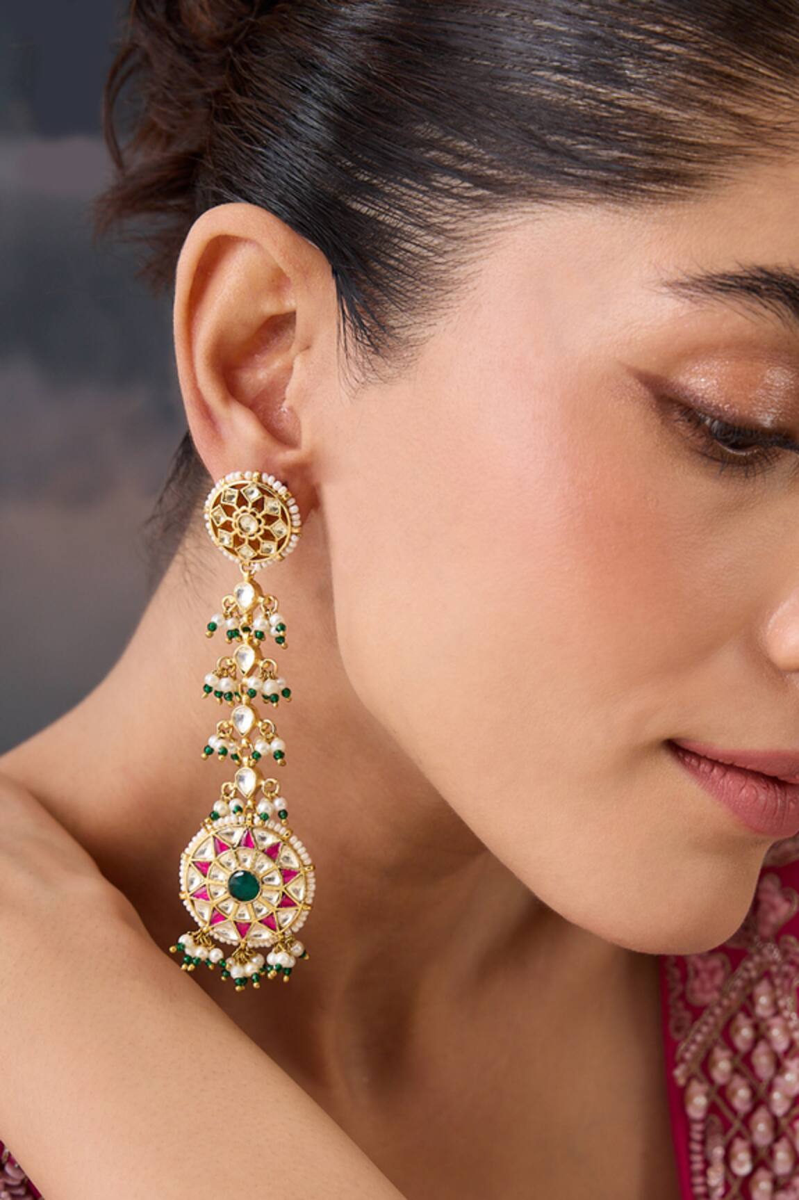 Paisley Pop Kundan Pearl Drop Long Earrings 