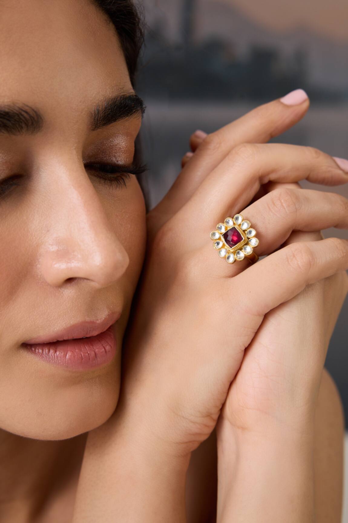 Paisley Pop Kundan Stone Embellished Ring 