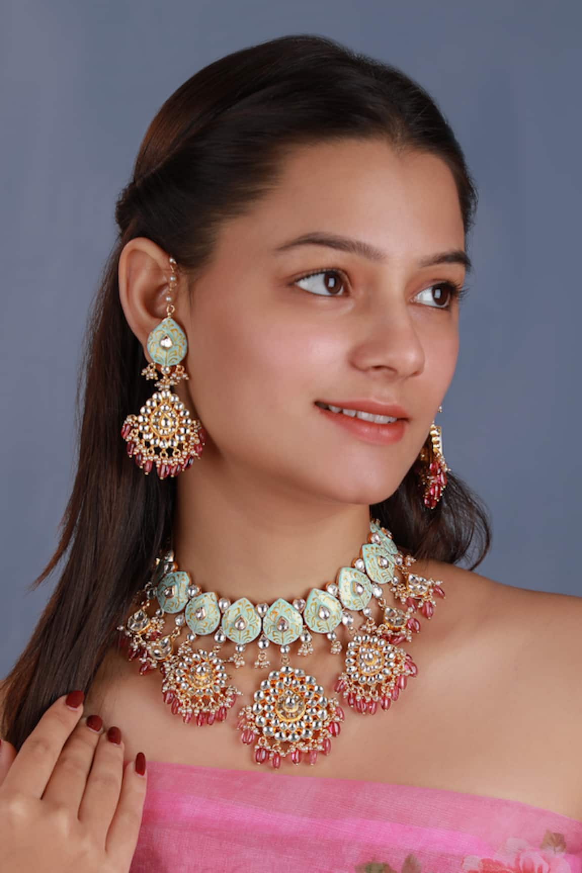 Riana Jewellery Floral Meenakari Choker Set