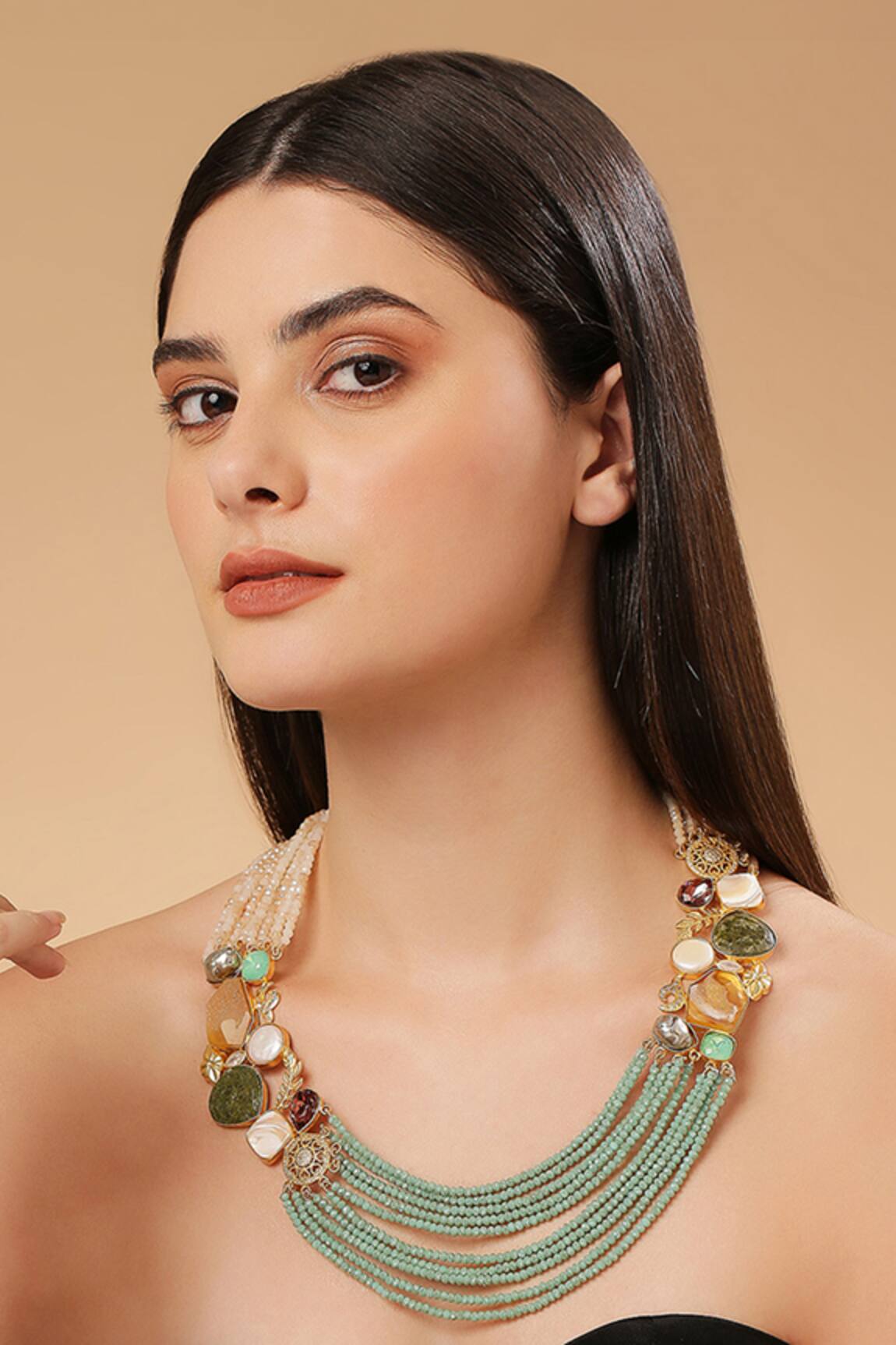 Tad Accessories Multi Color Stone Bead Layered Necklace