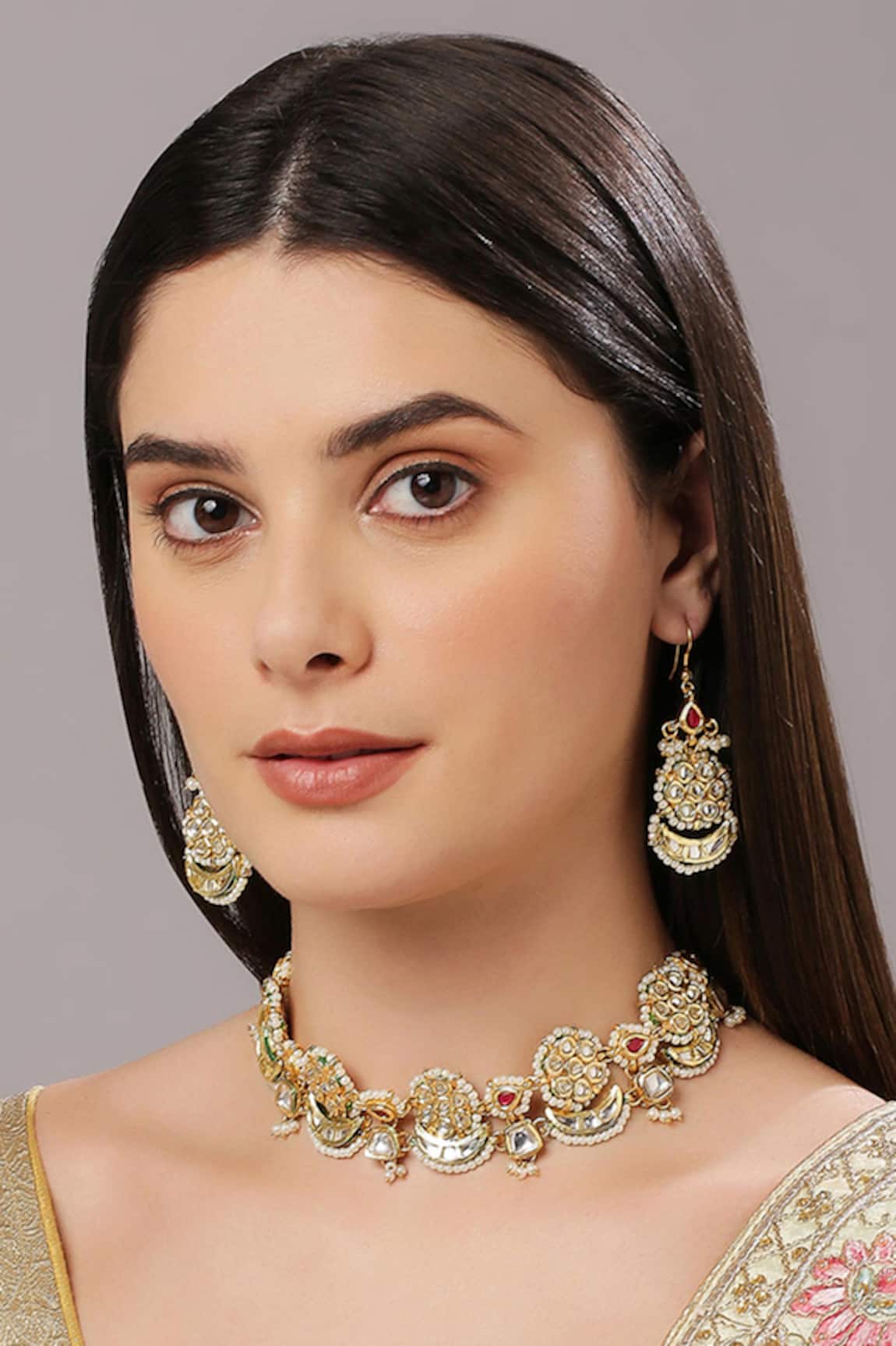 Tad Accessories Gold Finish Kundan Choker & Earring Set