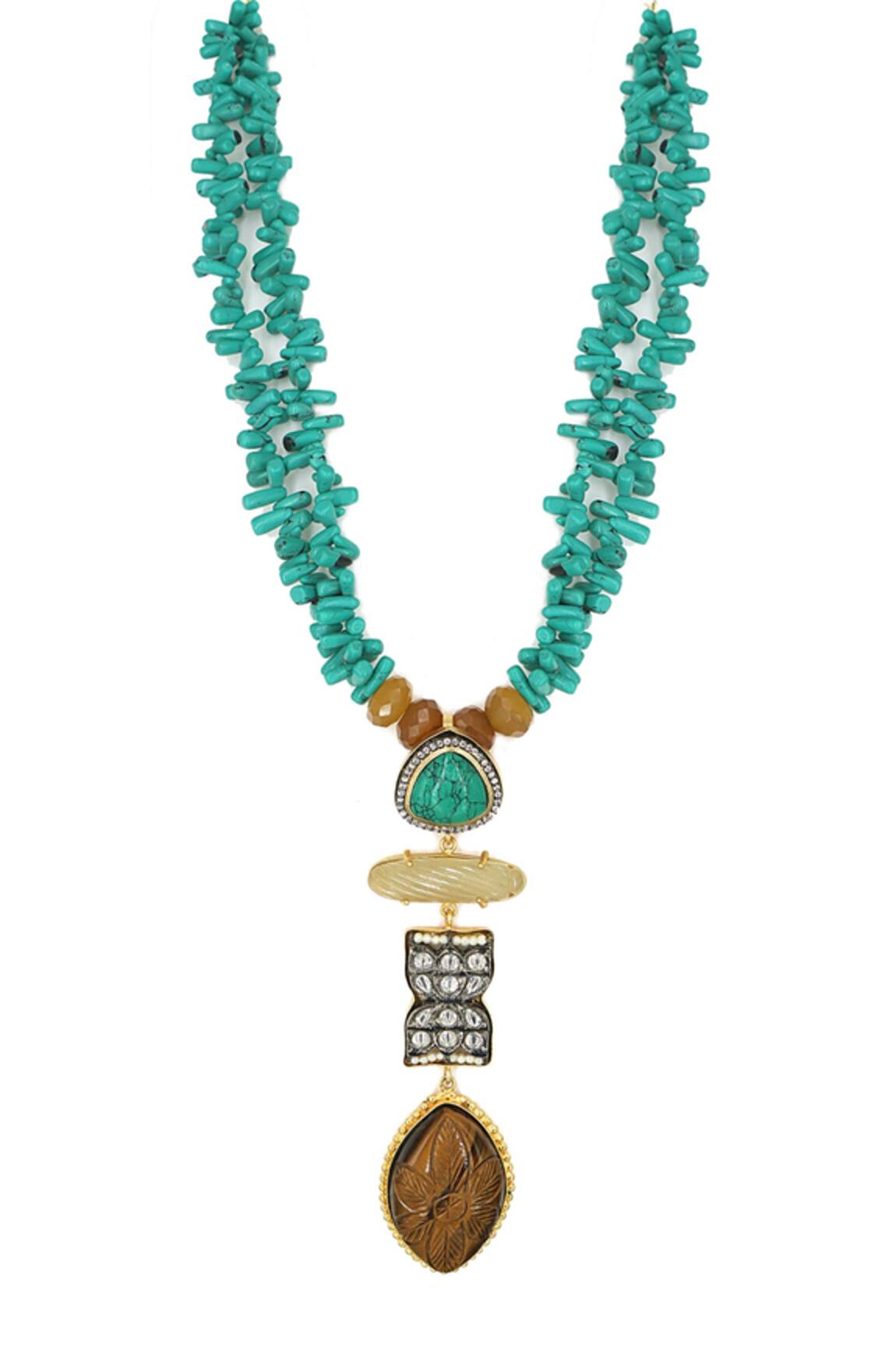 Tad Accessories Multi Color Kundan Stone Pendant Necklace