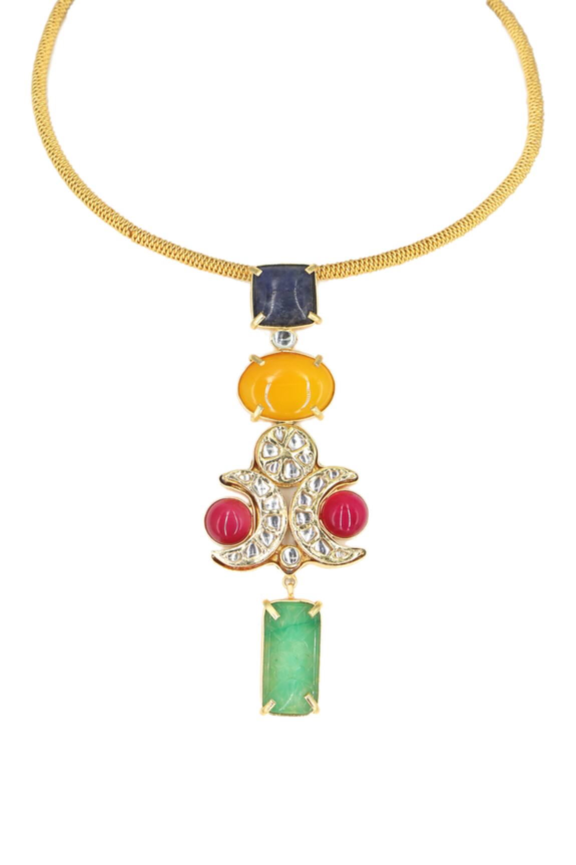 Tad Accessories Multi Color Stone Embellished Pendant Necklace