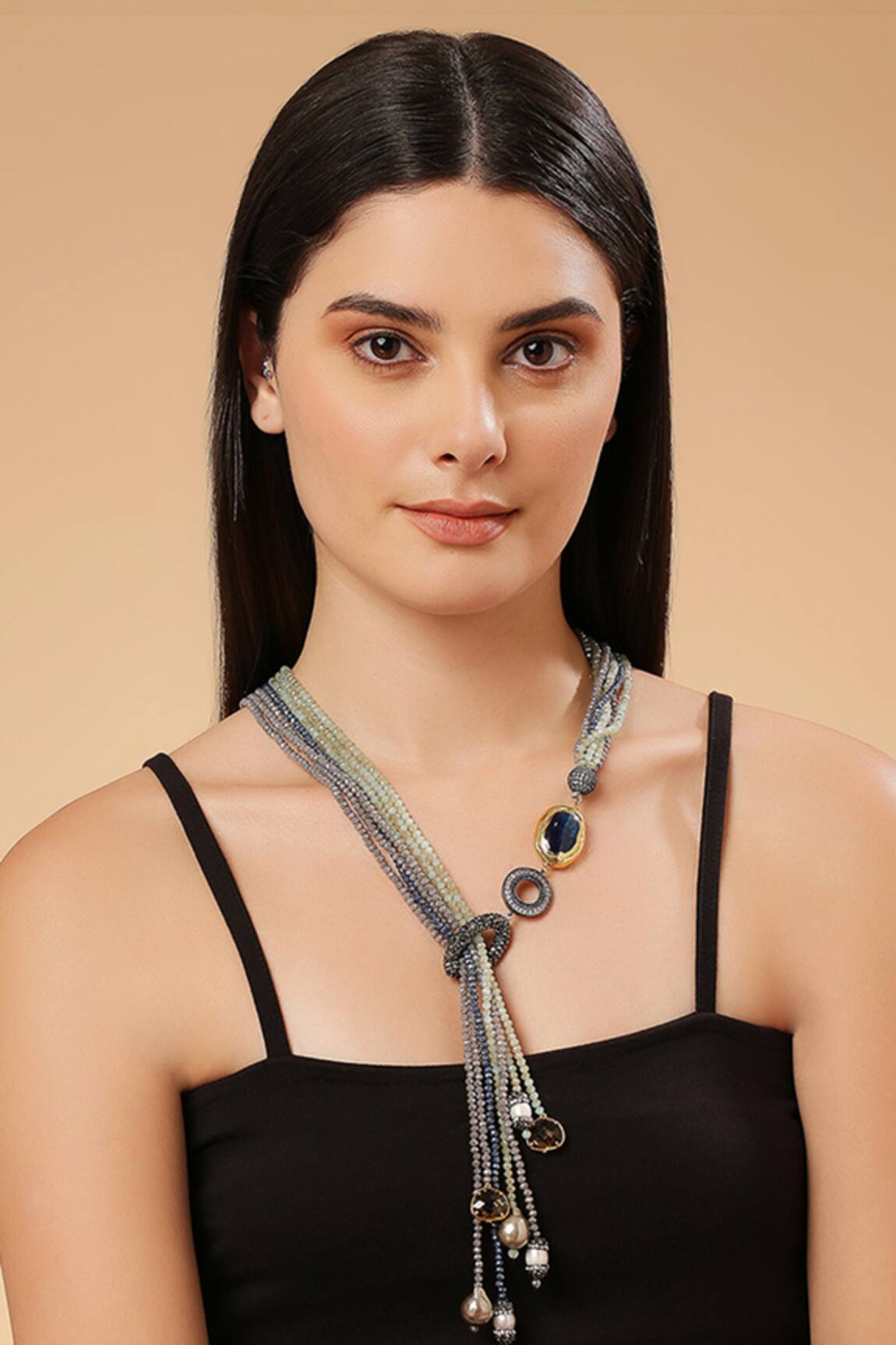 Tad Accessories Two Toned Crystal Bead Long Necklace