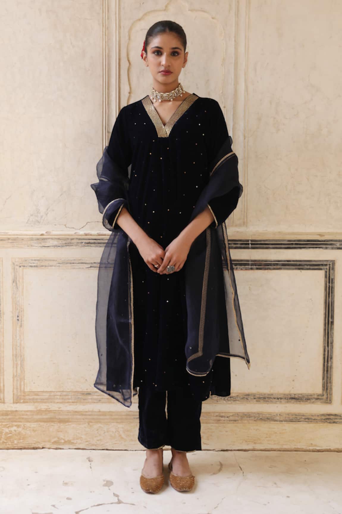 Trendy tokari Navy Sequin Embroidered Kurta Set 