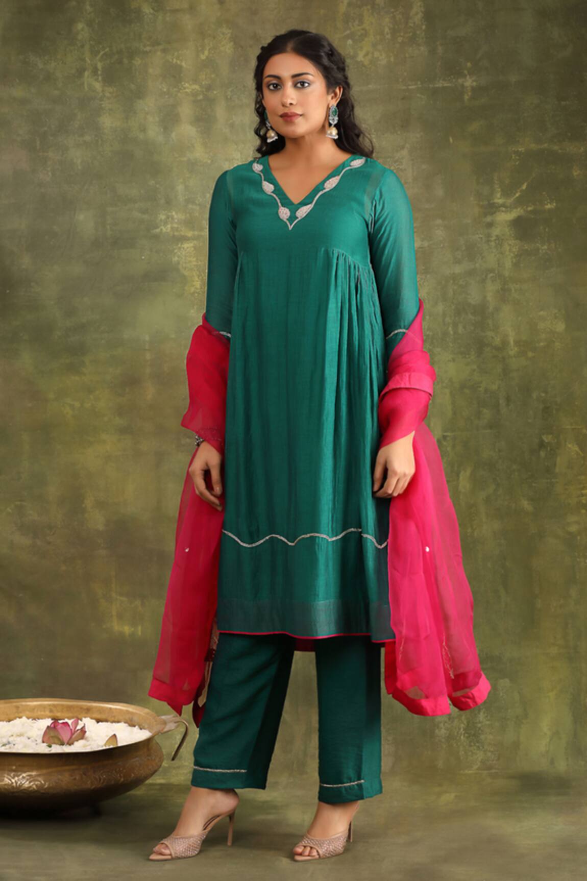 Trendy tokari Bead Hand Embroidered A-Line Kurta Set 