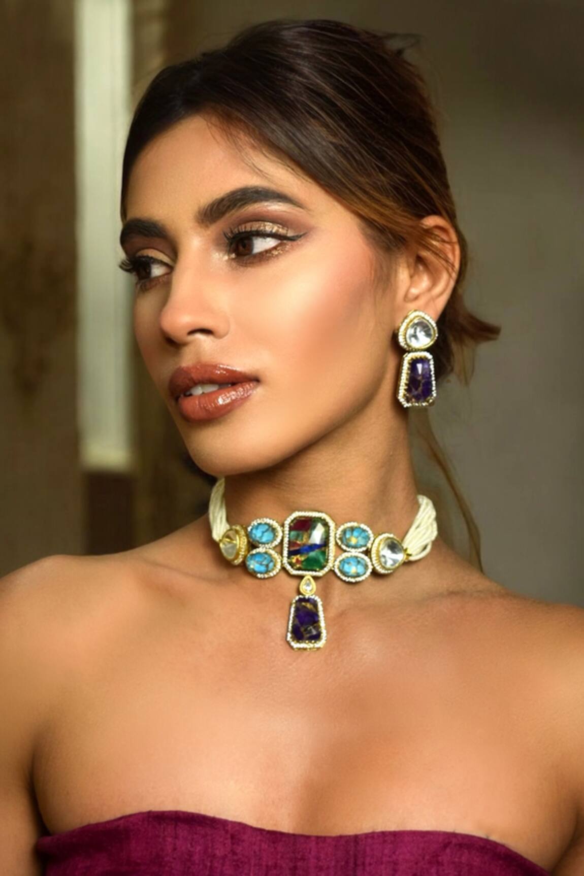 Amaara Jewels Multi Color Pearl Embellished Choker Set