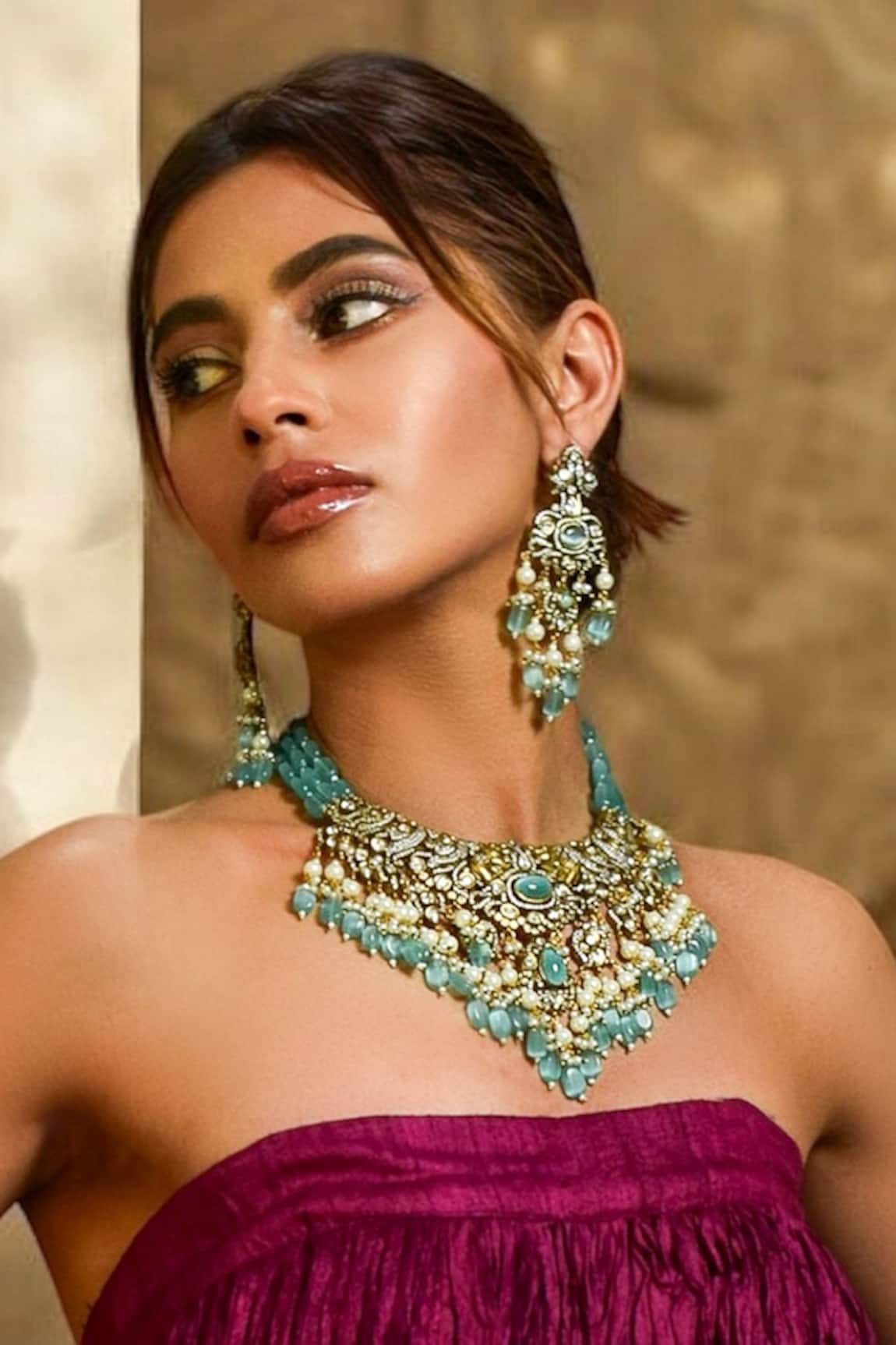 Amaara Jewels Mint Green Polki Necklace Set