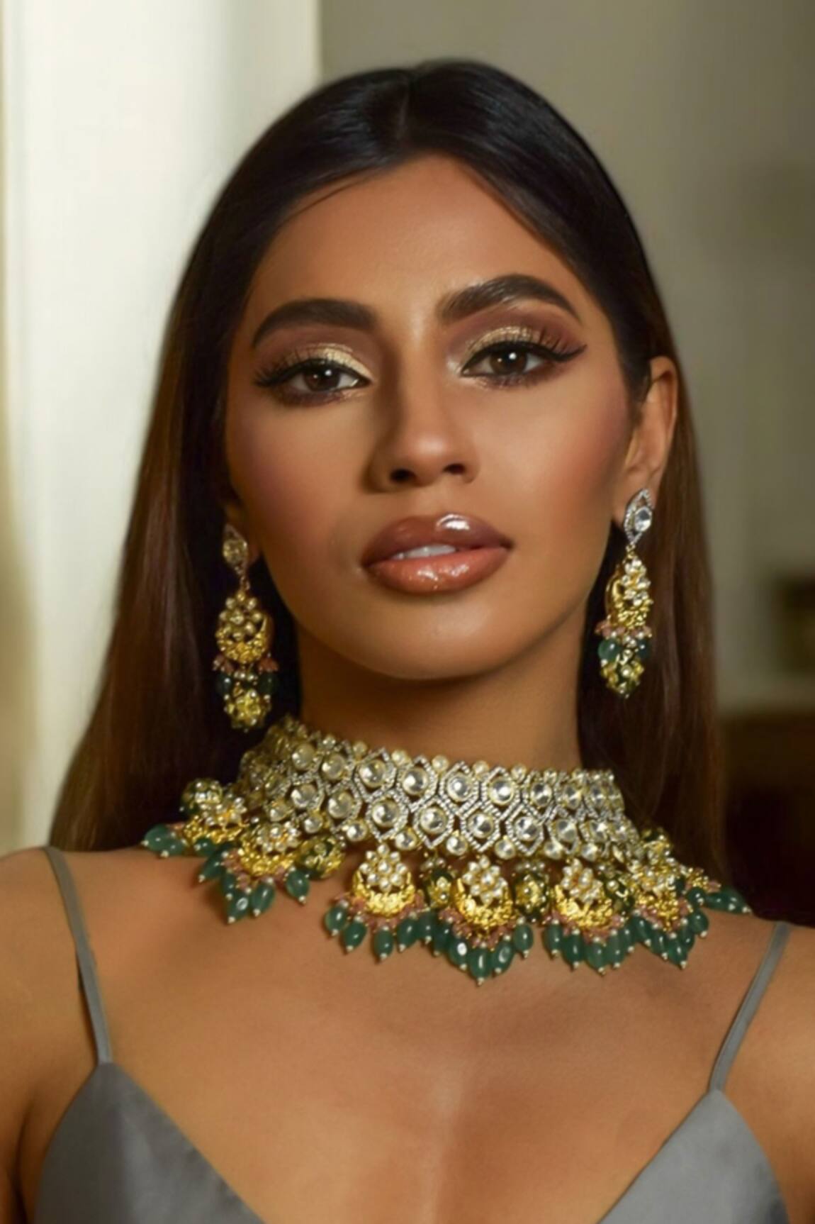 Amaara Jewels Gilded Garden Necklace & Chandbali Earring Set