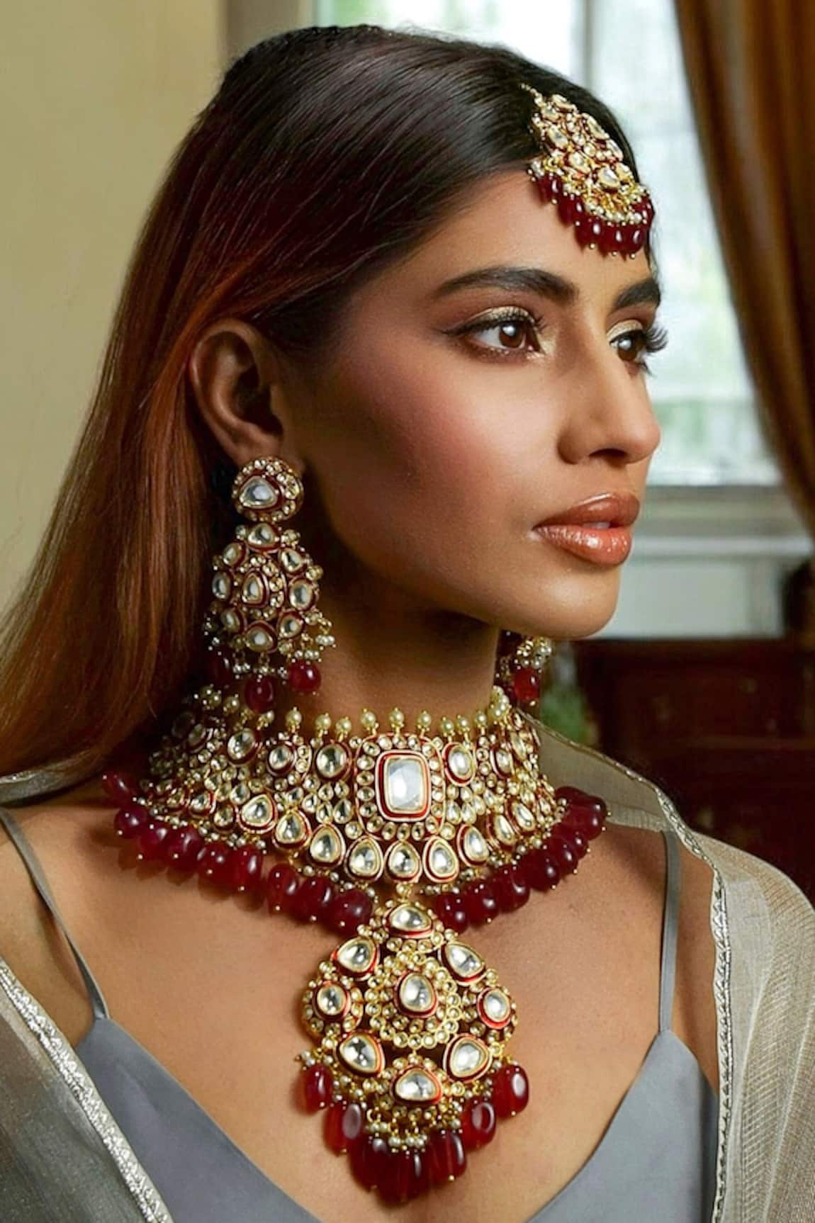 Amaara Jewels Designer Kundan Ruby Necklace Set 