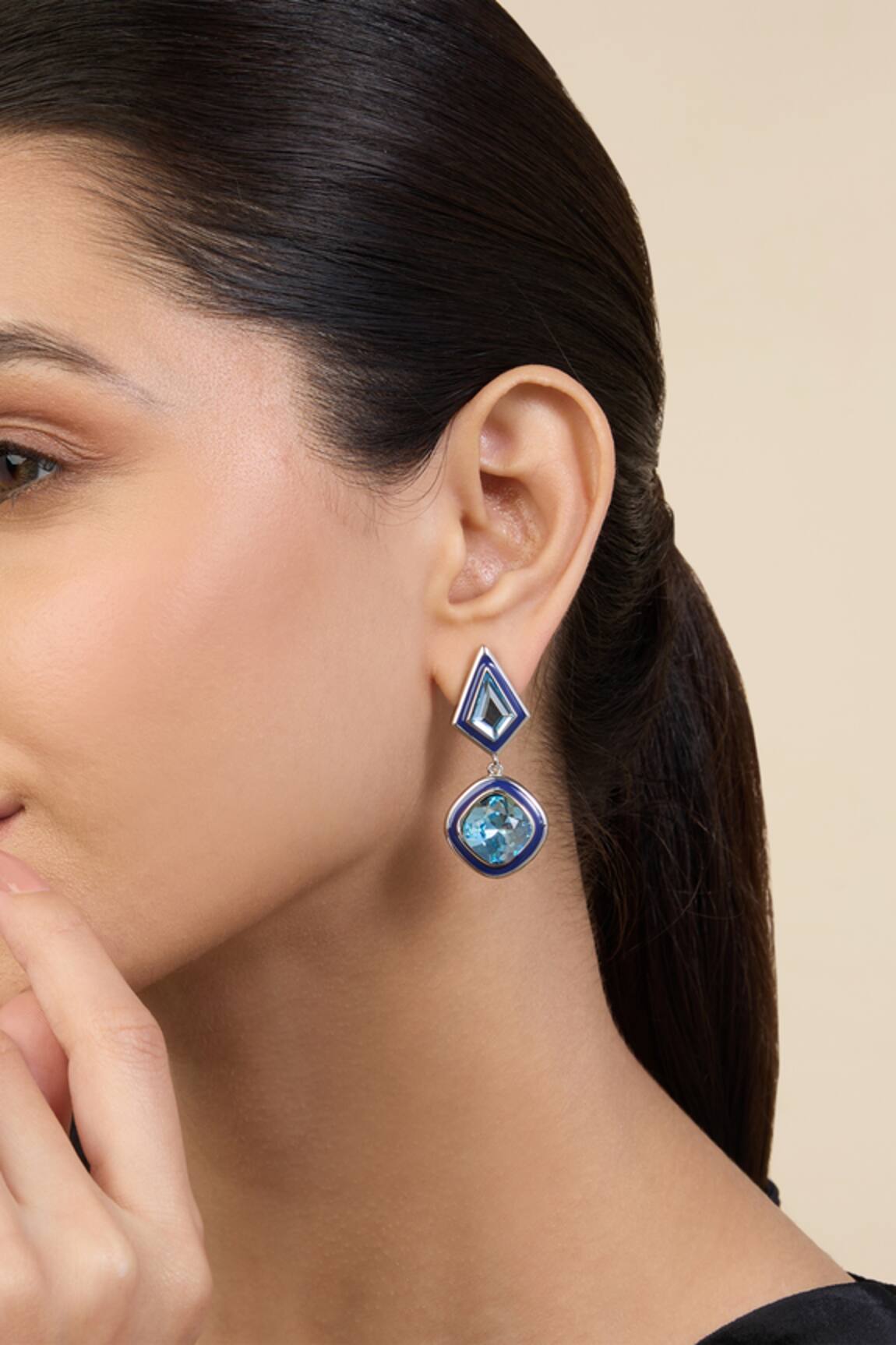 Isharya Blue Crystal Drop Earrings