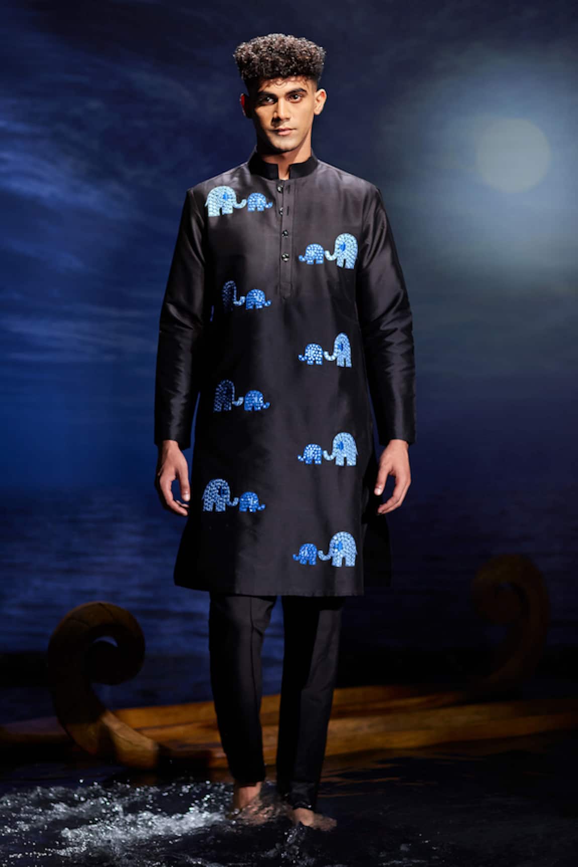 Eleven Brothers Black Elephant Embroidered Kurta Set 