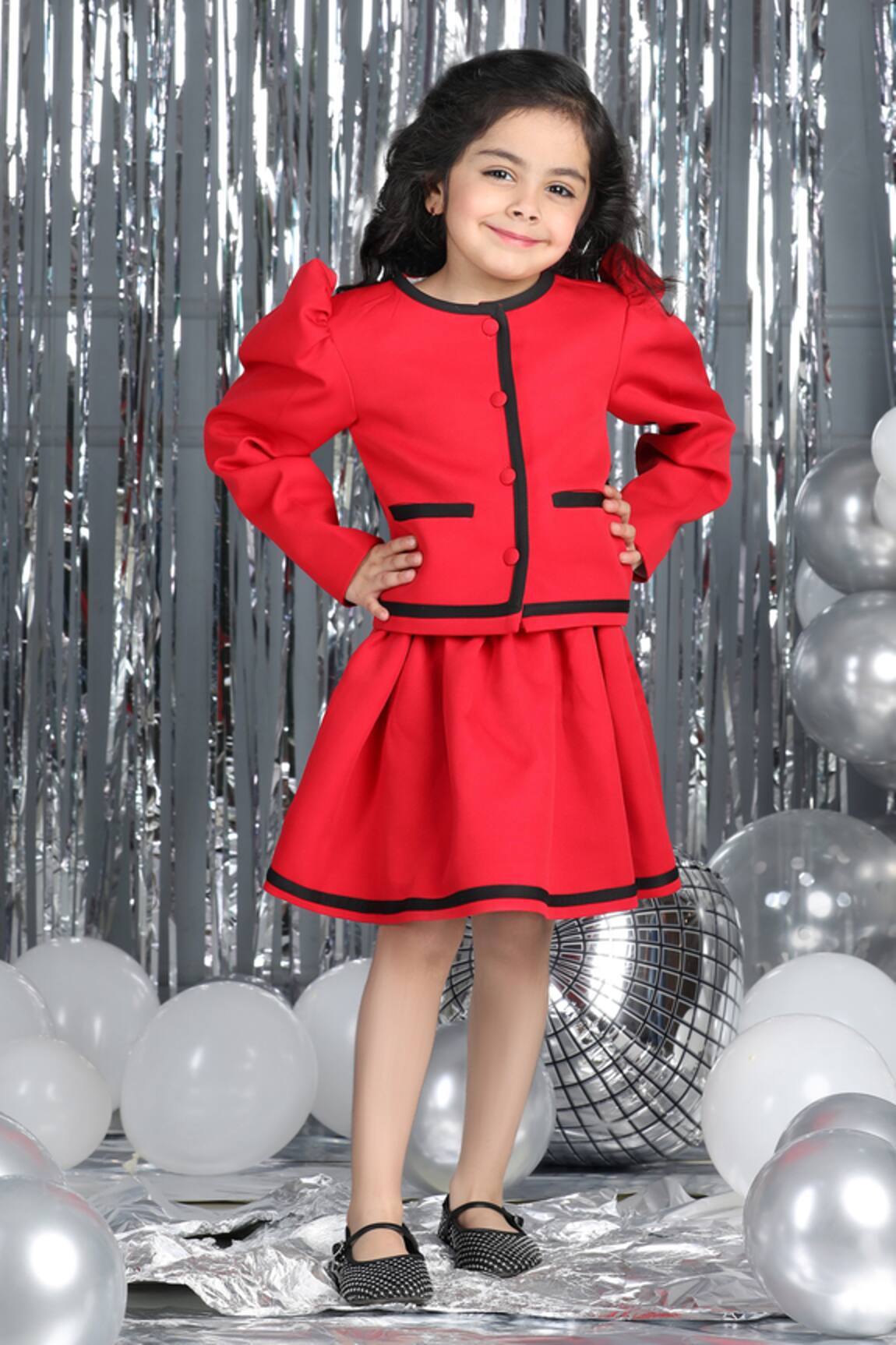 The Little Celebs Contrast Border Coat & Skirt Set 
