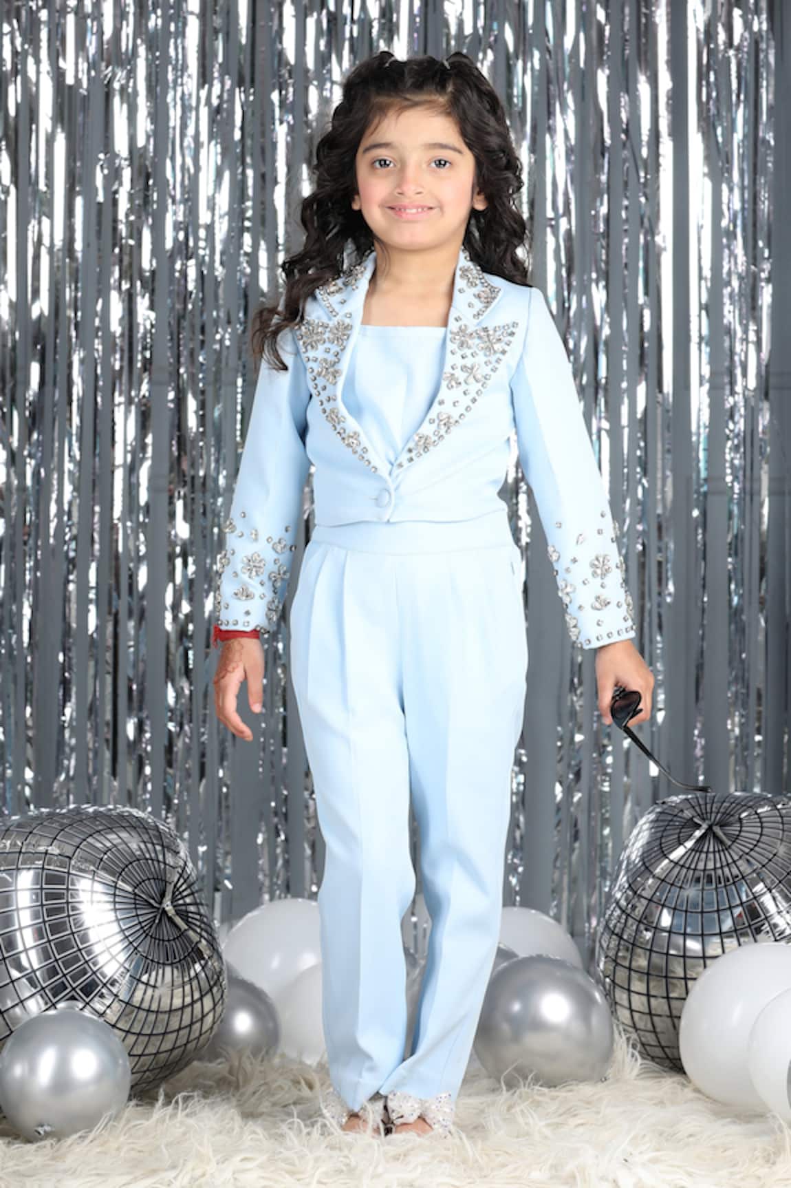 The Little Celebs Ice Blue Stone Embellished Pant Set 