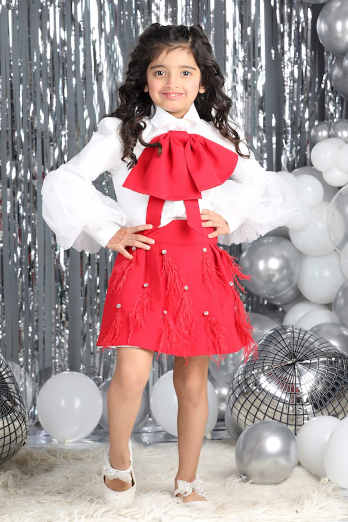 The Little Celebs Bow Embellished Top & Skirt Set 