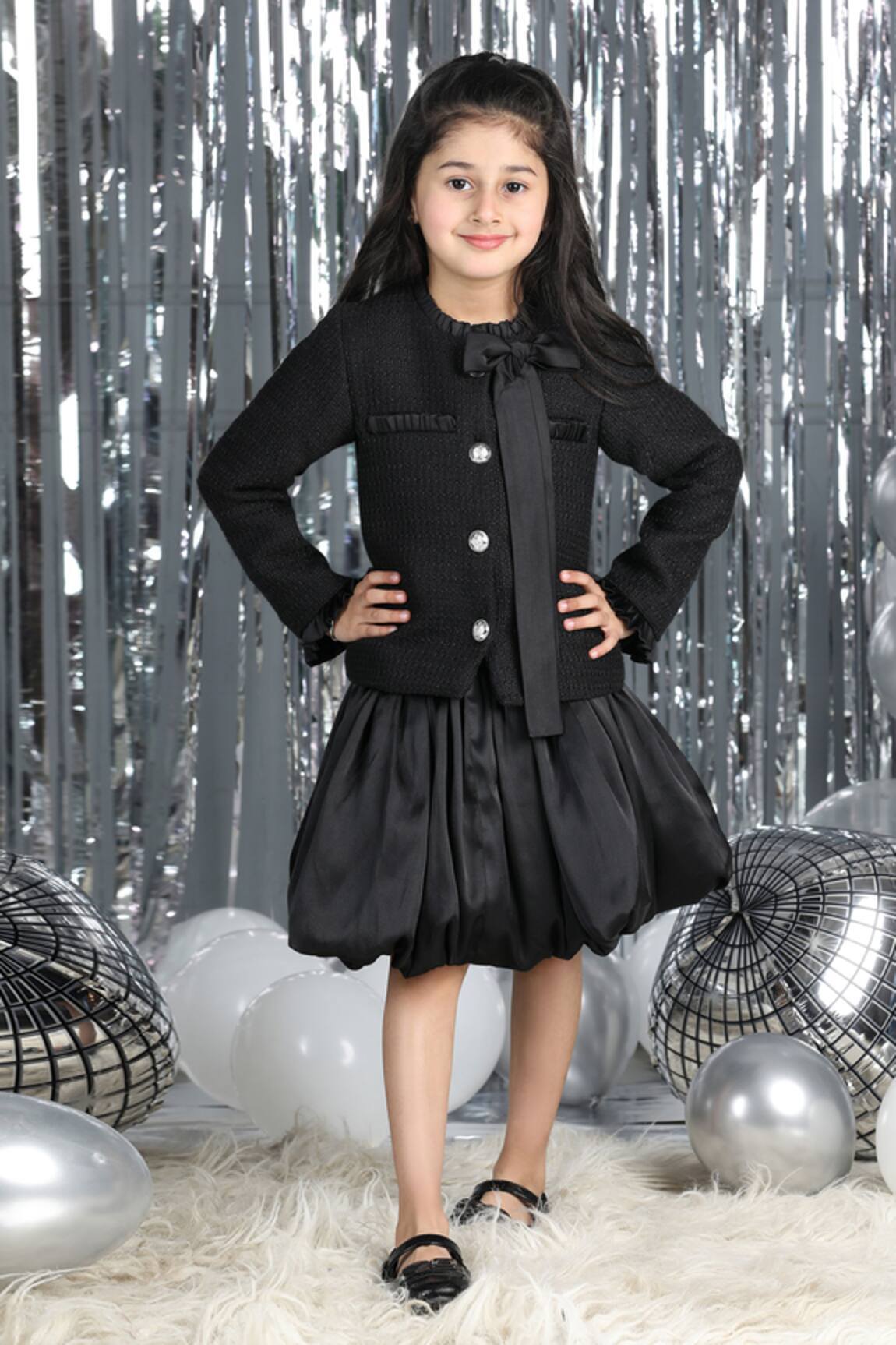 The Little Celebs Tweed Coat & Satin Balloon Skirt Set 