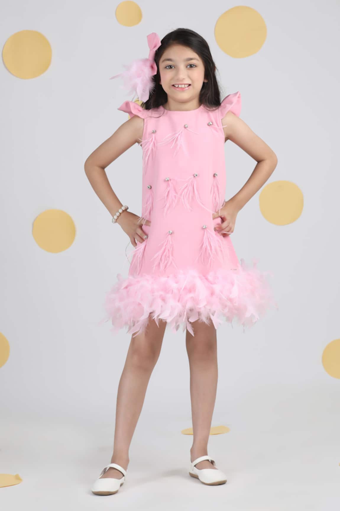 The Little Celebs Pink Feather Embellished Dress 