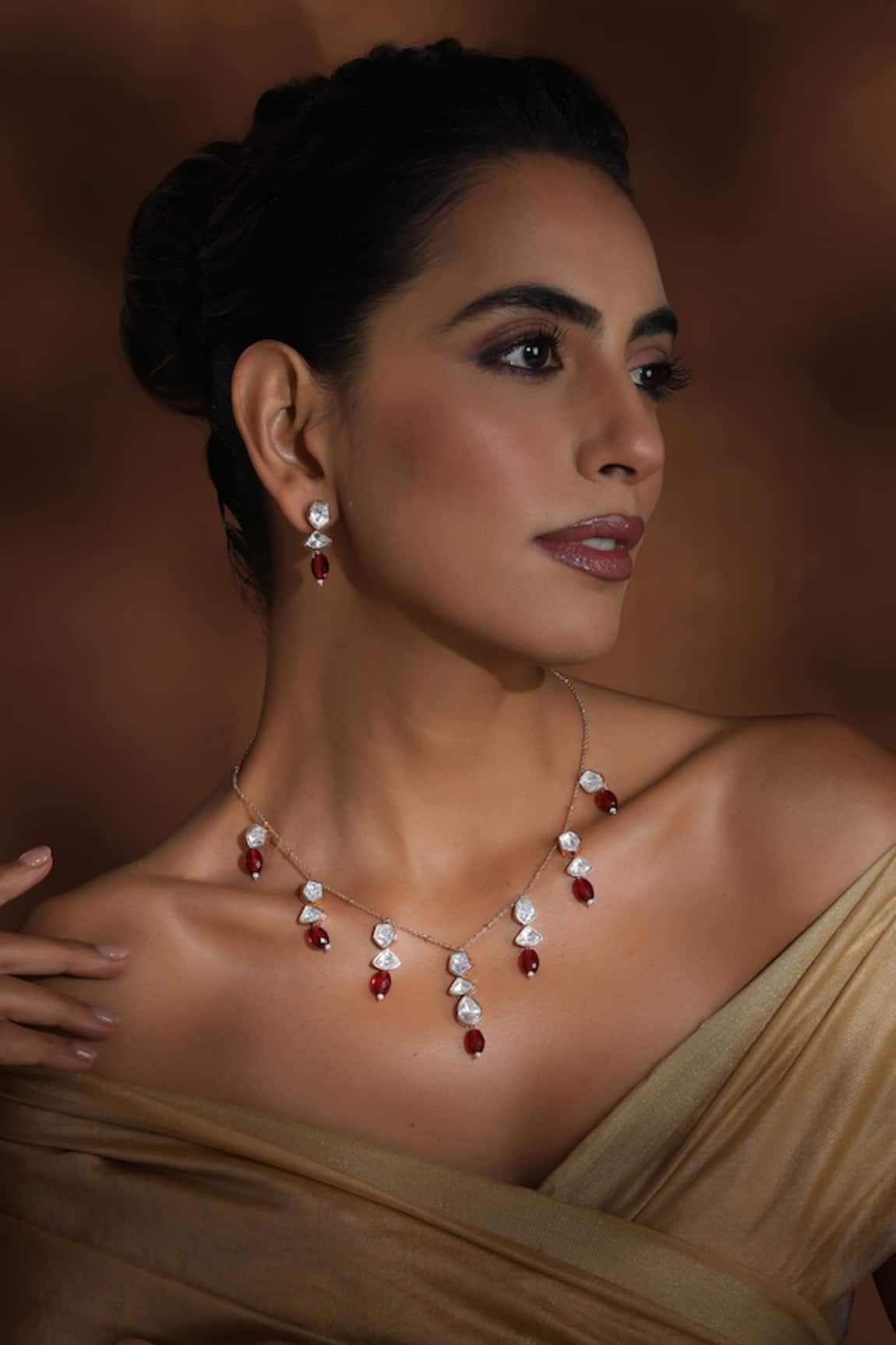 Swabhimann Polki Embellished Red Stone Necklace Set 