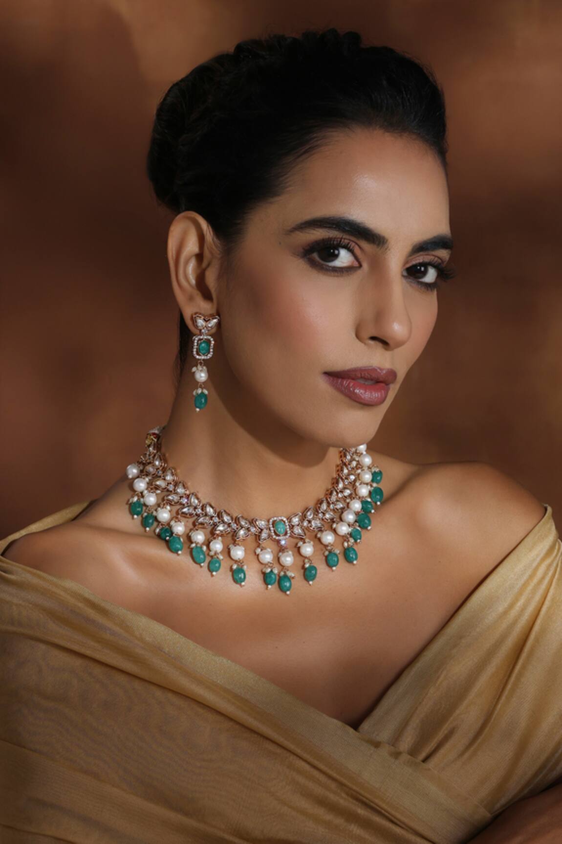 Swabhimann Rose Gold Polki Necklace Set 