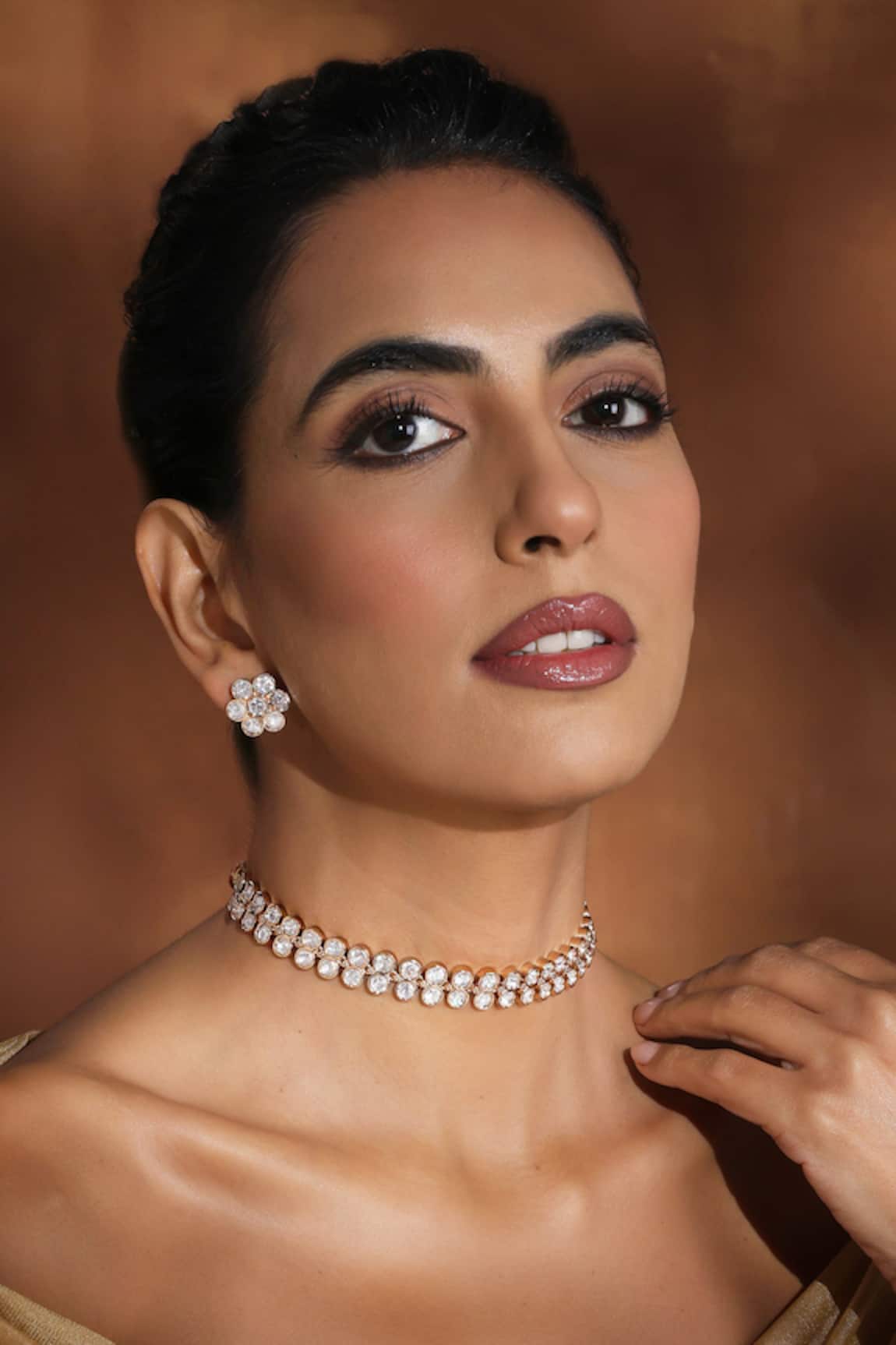 Swabhimann Rose Gold Polki Choker Necklace Set 