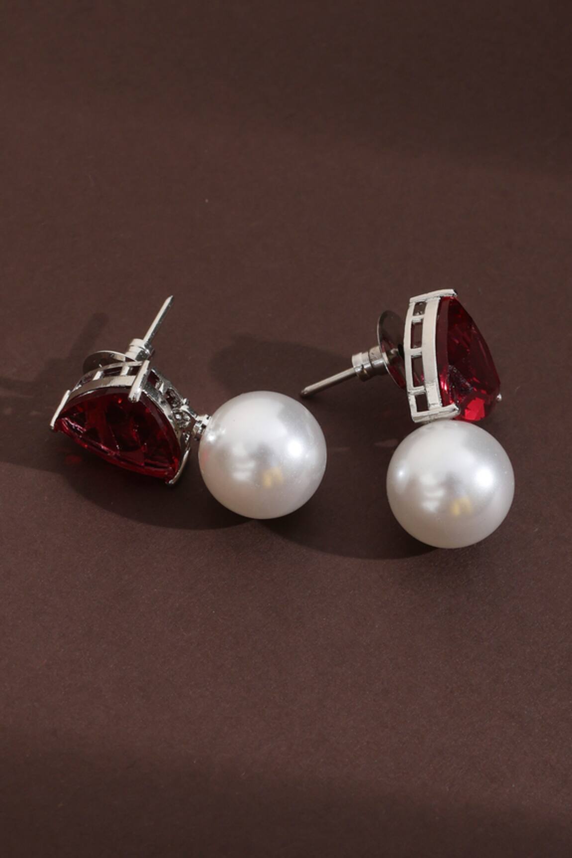 Swabhimann Rhodium Plated Pearl Drop Earrings 