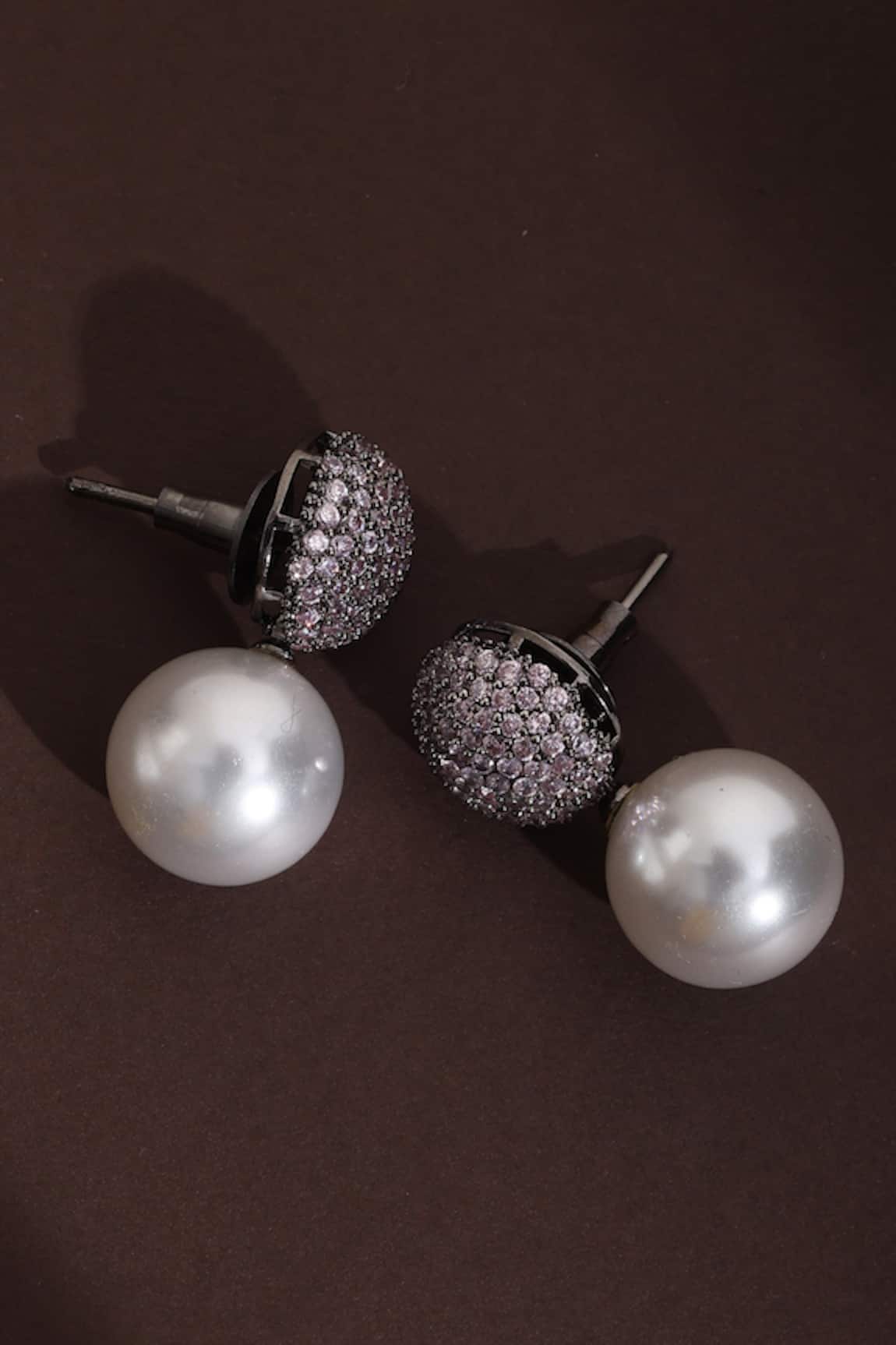 Swabhimann Cubic Zirconia Pearl Drop Earrings 