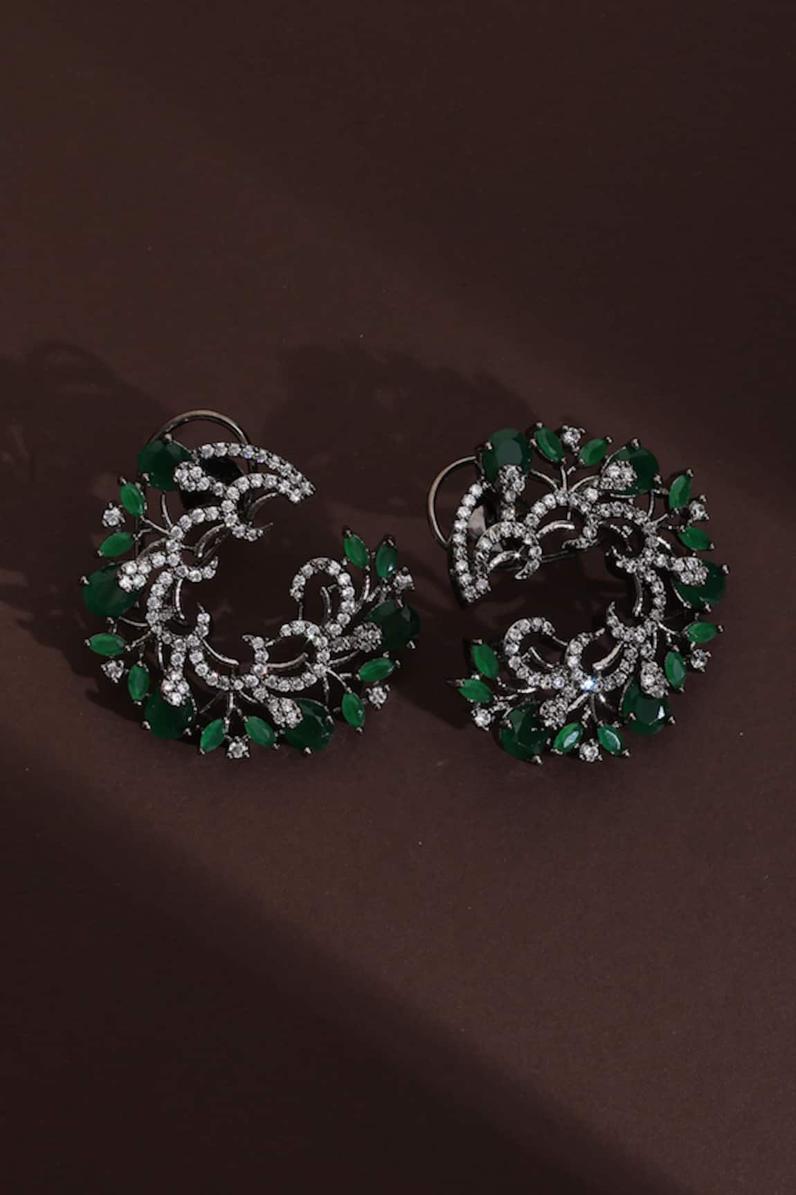 Swabhimann Cubic Zirconia Vine Half Hoop Earrings 