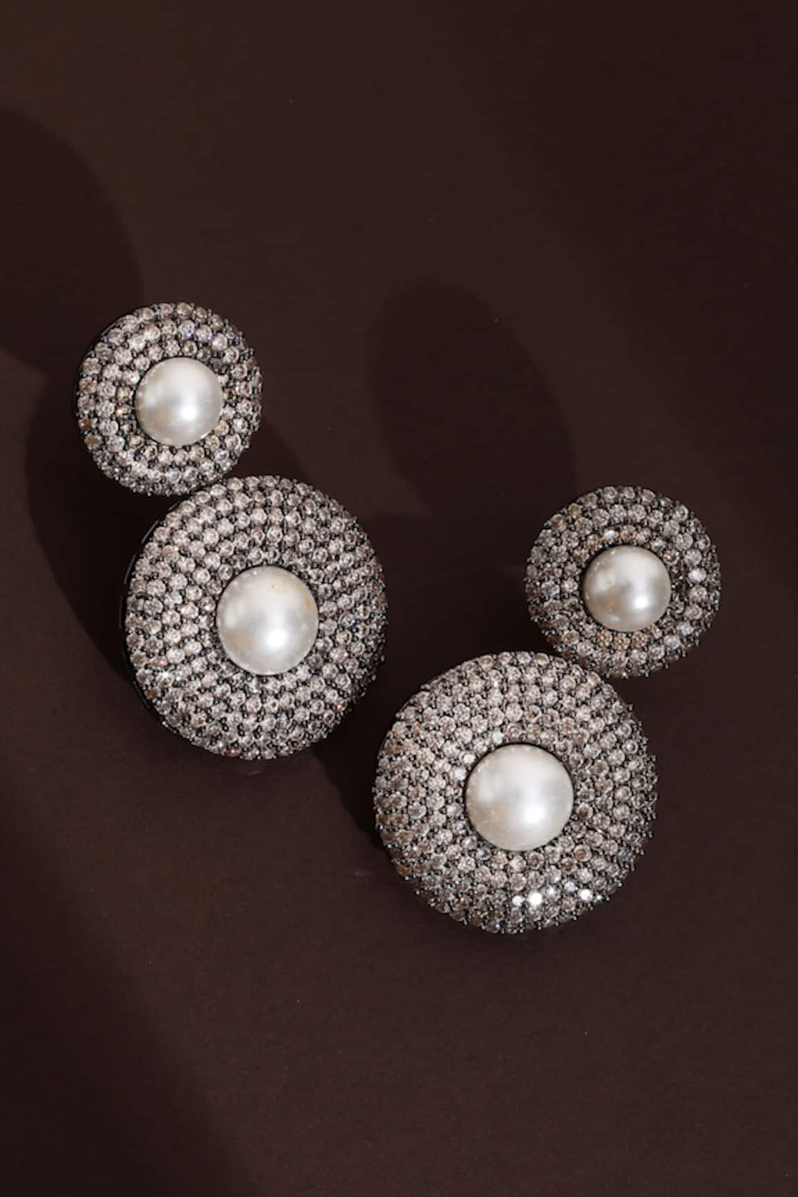 Swabhimann Rhodium Plated Round Drop Earrings 