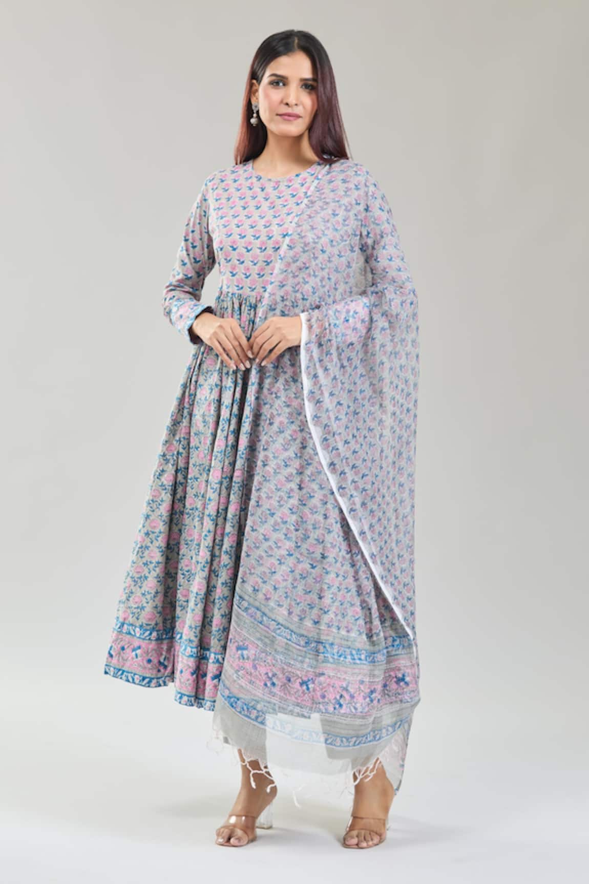 Naintara Bajaj Phool Handblock Print Anarkali Set 