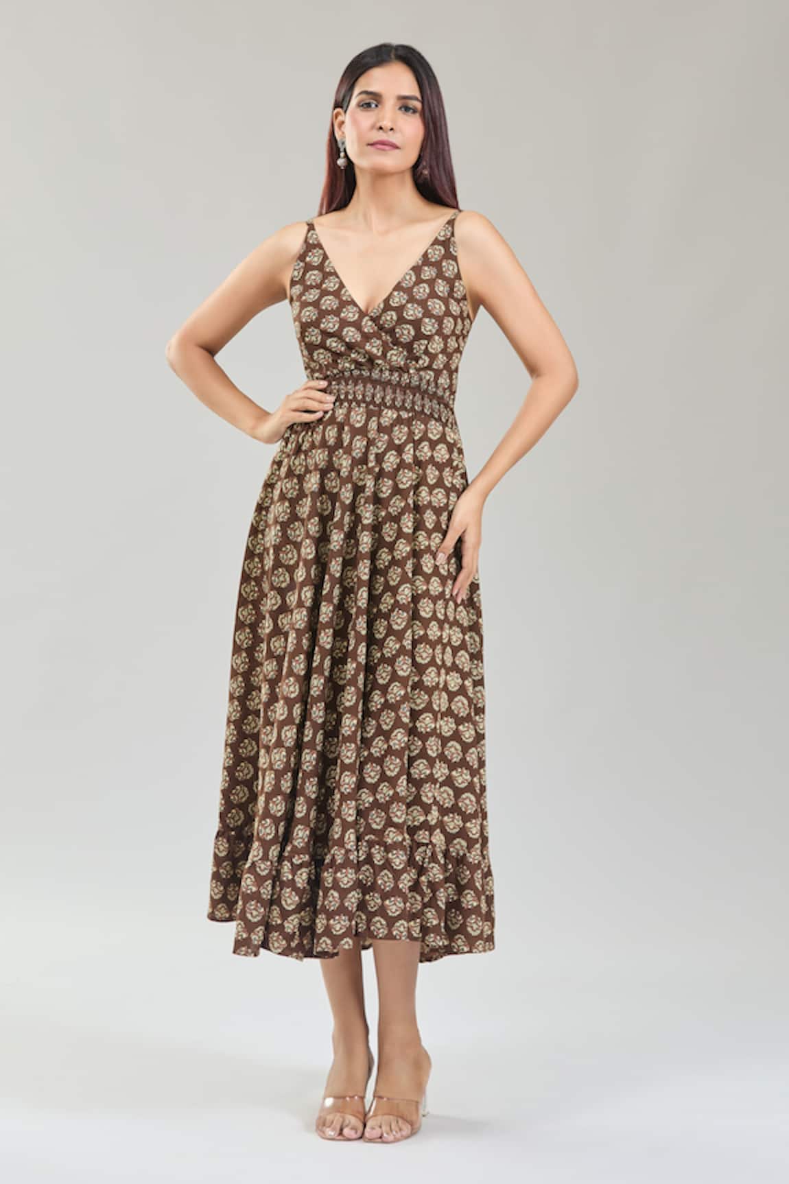 Naintara Bajaj Bloom Handblock Print Midi Dress 