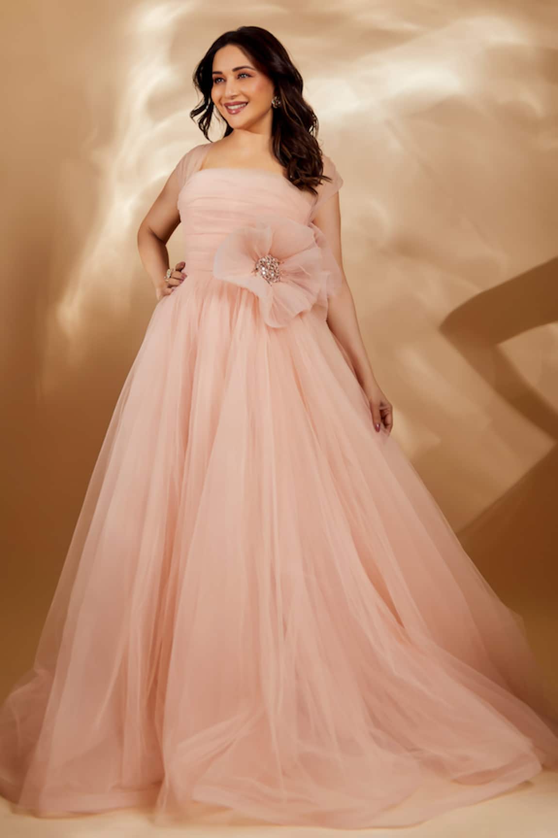 Gauri & Nainika Flower Embroidered Gathered Corset Gown 