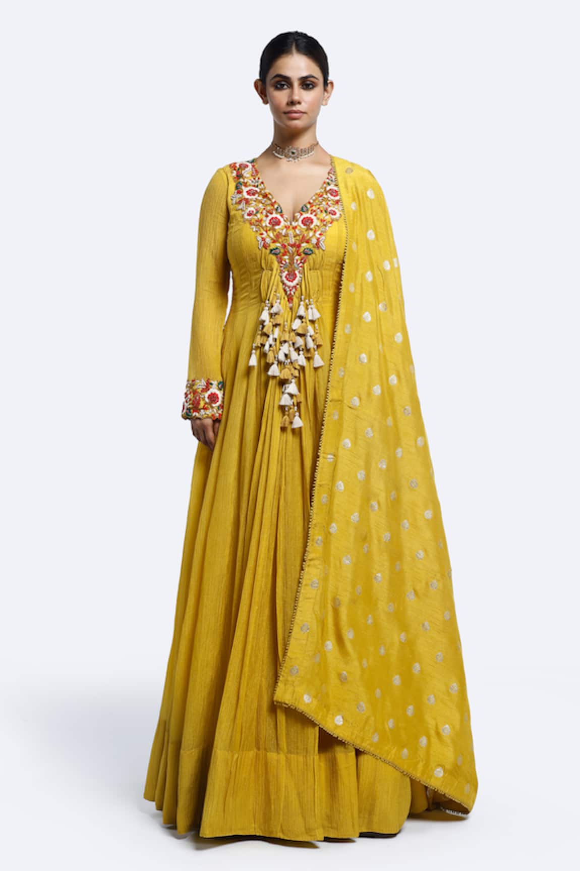 Onaya Floral Thread Embroidered Anarkali & Dupatta
