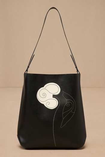 Ampm Black Inlay Work Shoulder Bag