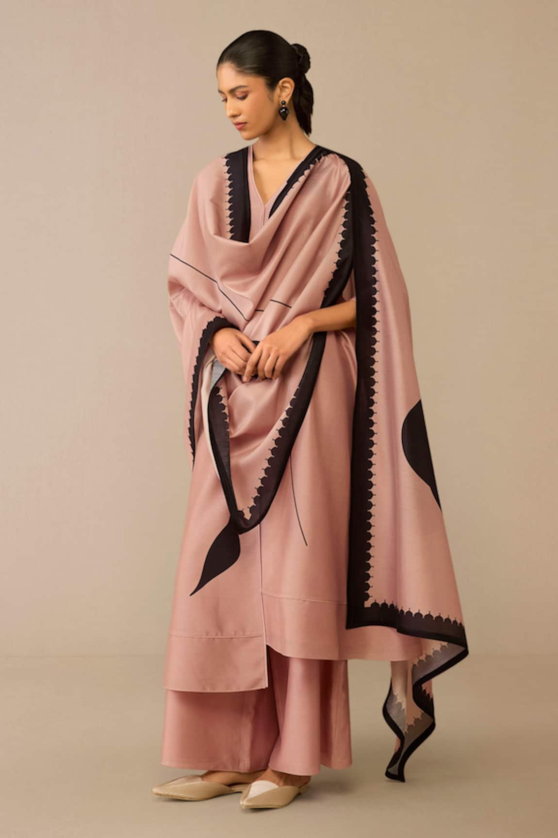 Ampm Blush Pink Bird Flower Kurta Palazzo Set