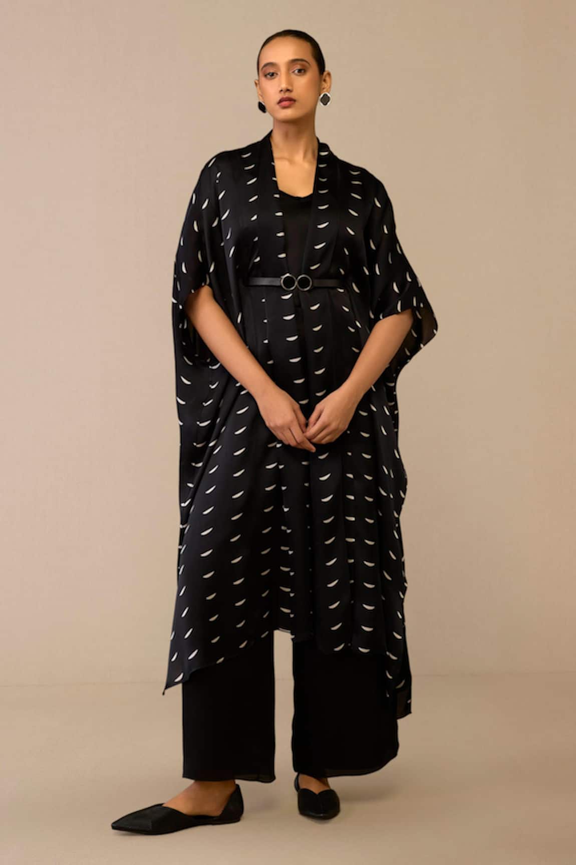 Ampm Black Crescent Pattern Cape Palazzo Set