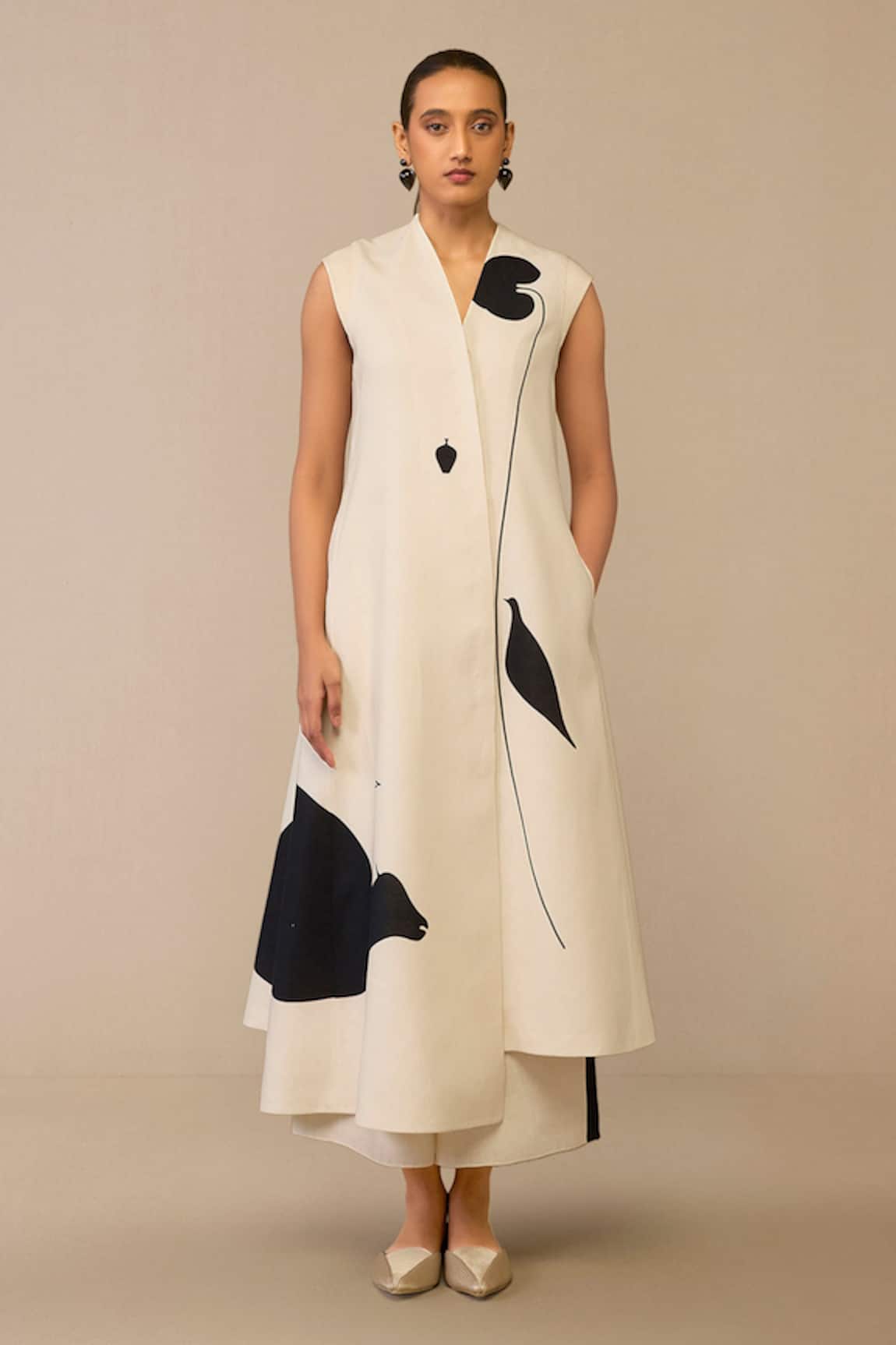 Ampm Ivory Asymmetric Cow Patterned Jacket & Palazzo Set