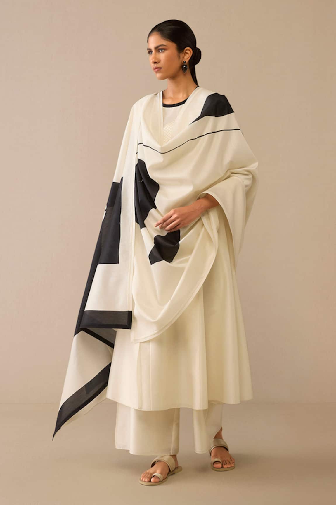 Ampm Ivory Embroidered Kurta Palazzo Set