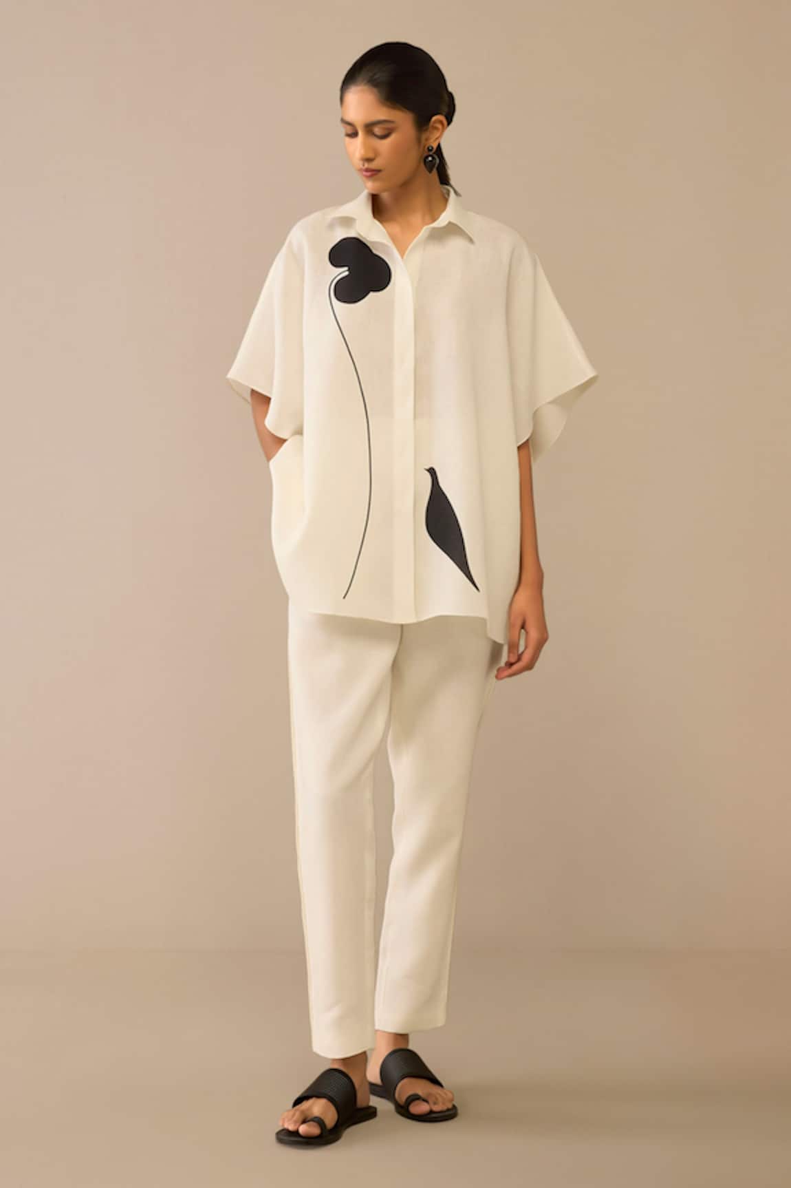 Ampm Ivory Flared Shirt & Pant Set