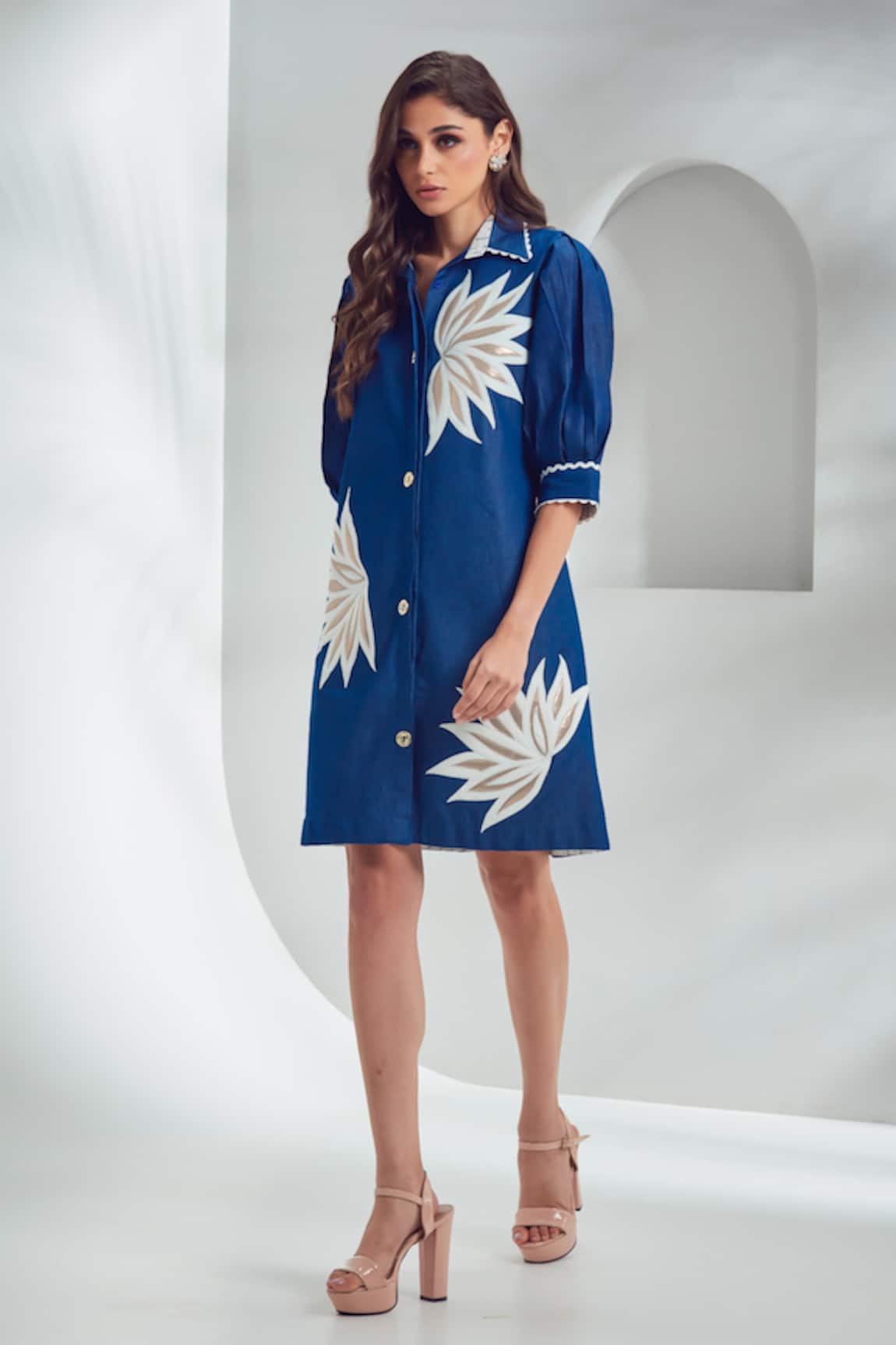 Shagun Nagi The Label Cutwork Embroidered Denim Shirt Dress 
