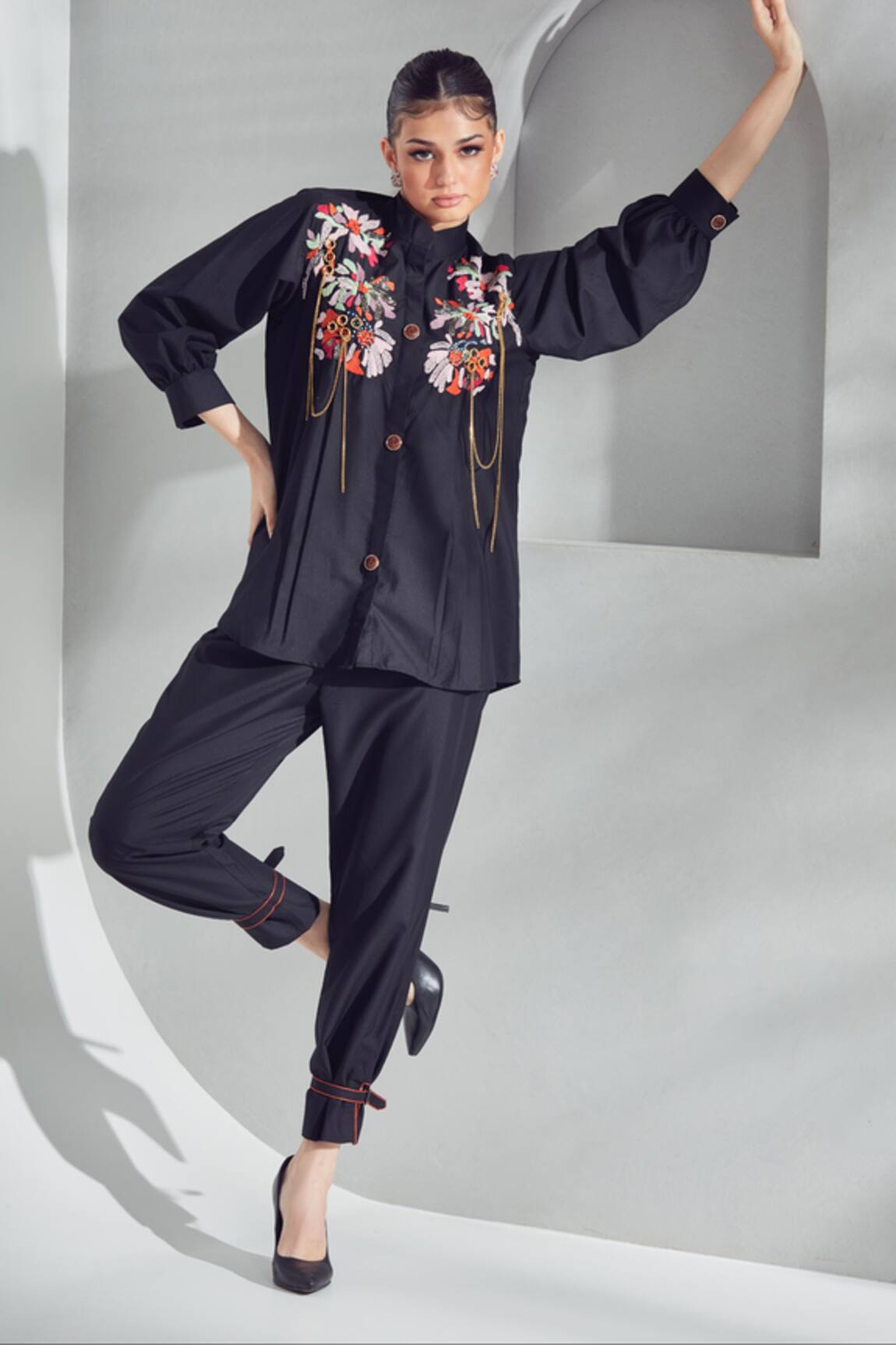 Shagun Nagi The Label Floral Thread Embroidered Shirt & Pant Set 